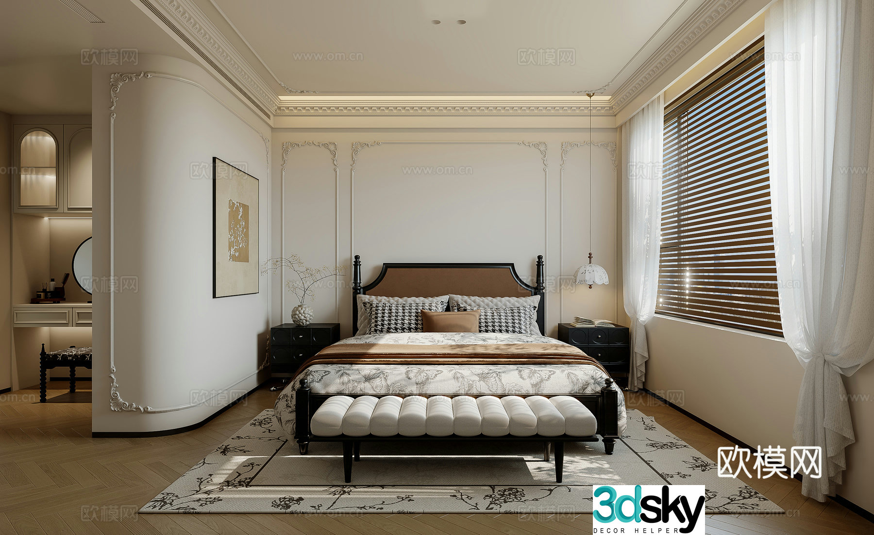 Retro French home bedroom French medieval home bedroom French duplex home bedroom 3d model