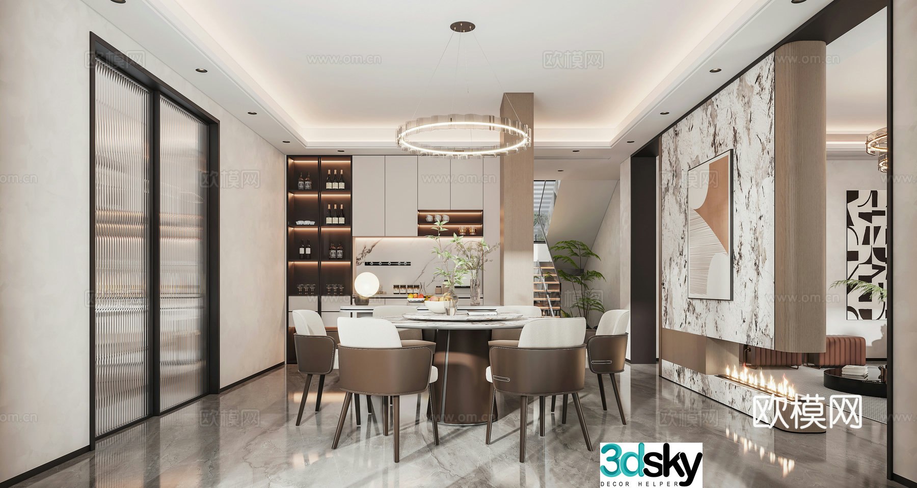 Modern light luxury home restaurant 3D model