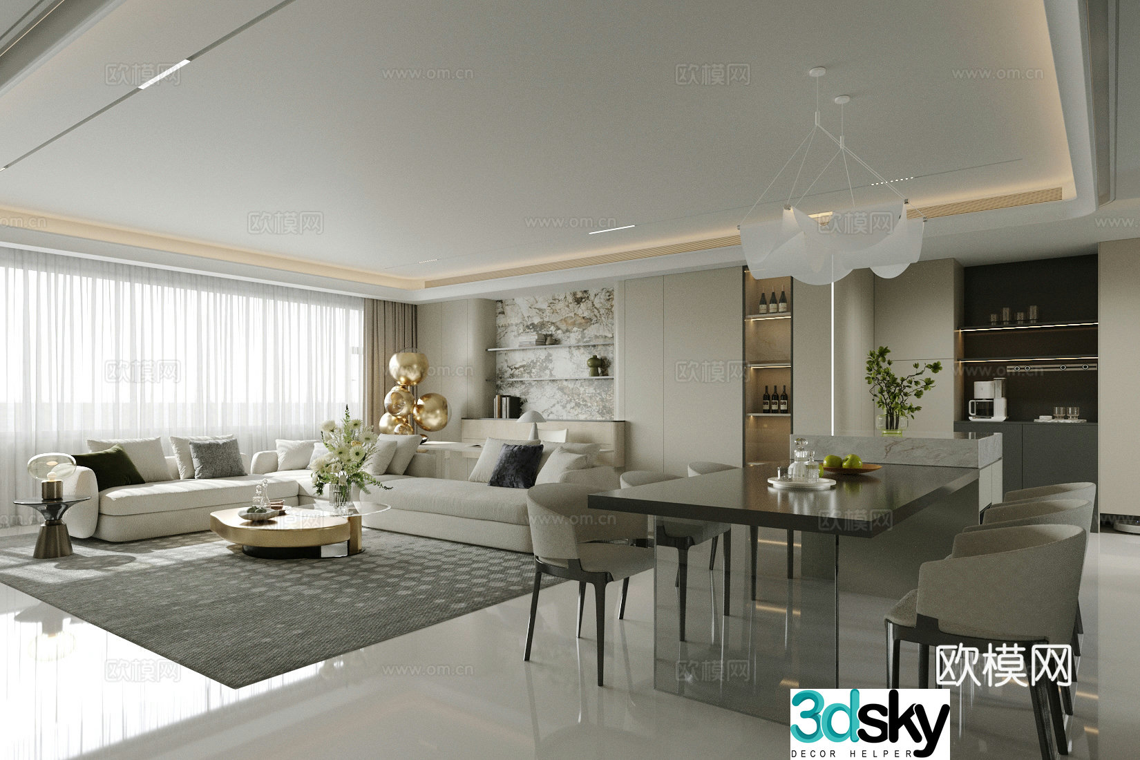 Modern Italian restaurant light luxury Italian restaurant sofa coffee table combination high-end gray restaurant 3D model