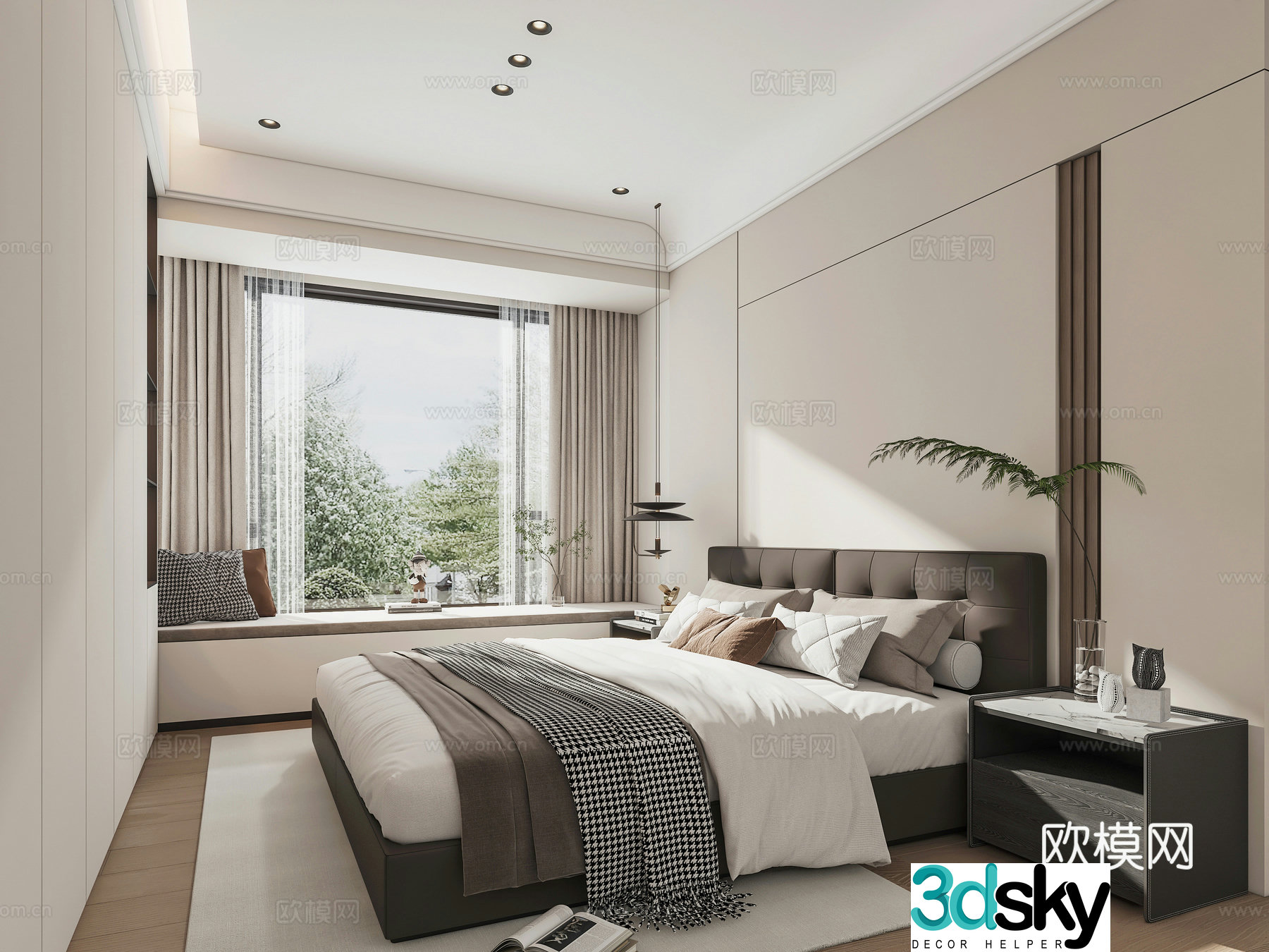Modern light luxury simple home bedroom 3D model