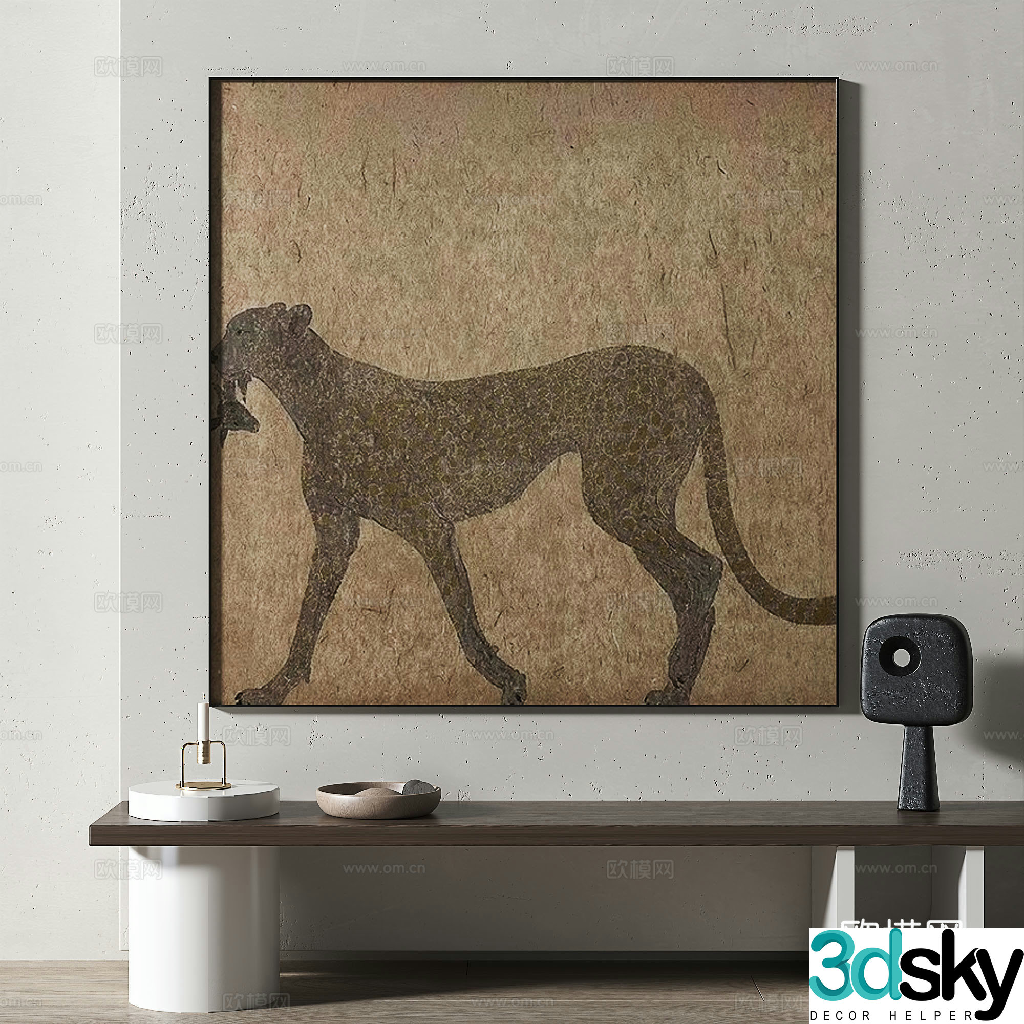 Modern medieval abstract light luxury retro oil painting decorative painting 3d model