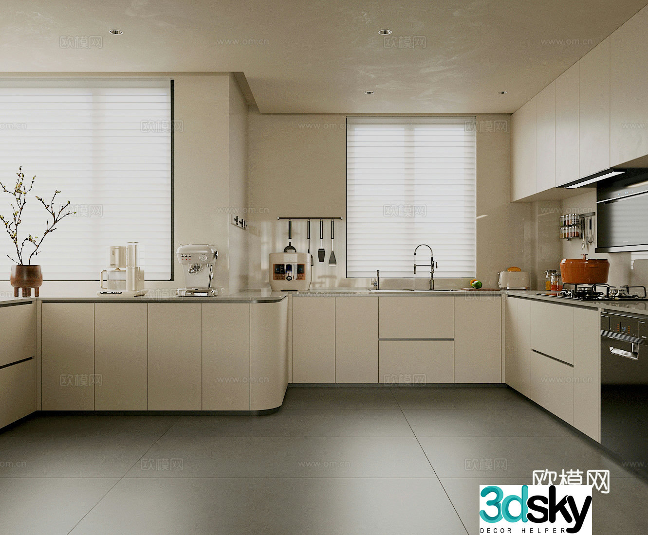 Modern open kitchen black and white kitchen kitchen supplies combination kitchen appliance combination u-type 3D model