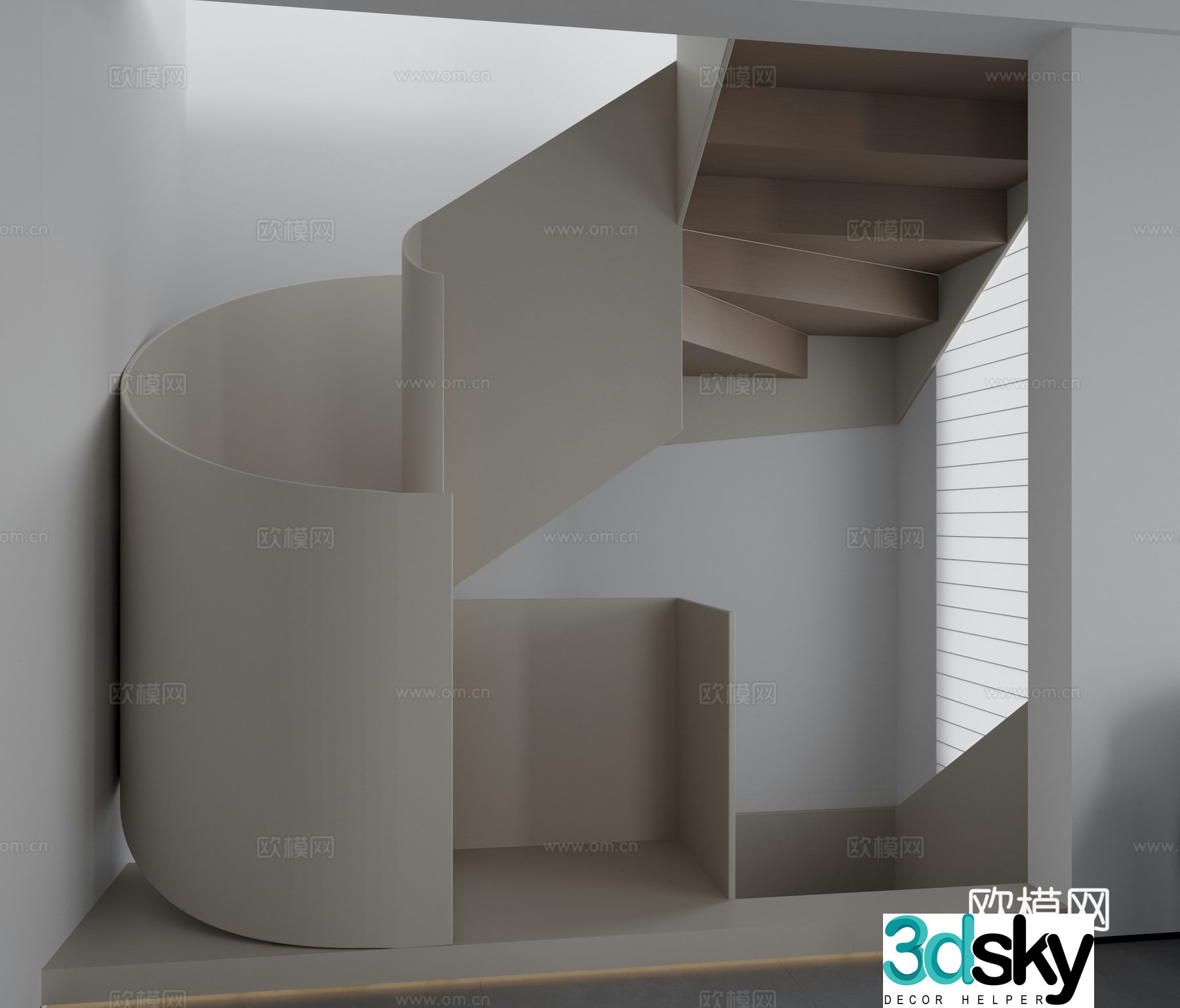 Modern Creamy Wind Spiral Stair 3D Model
