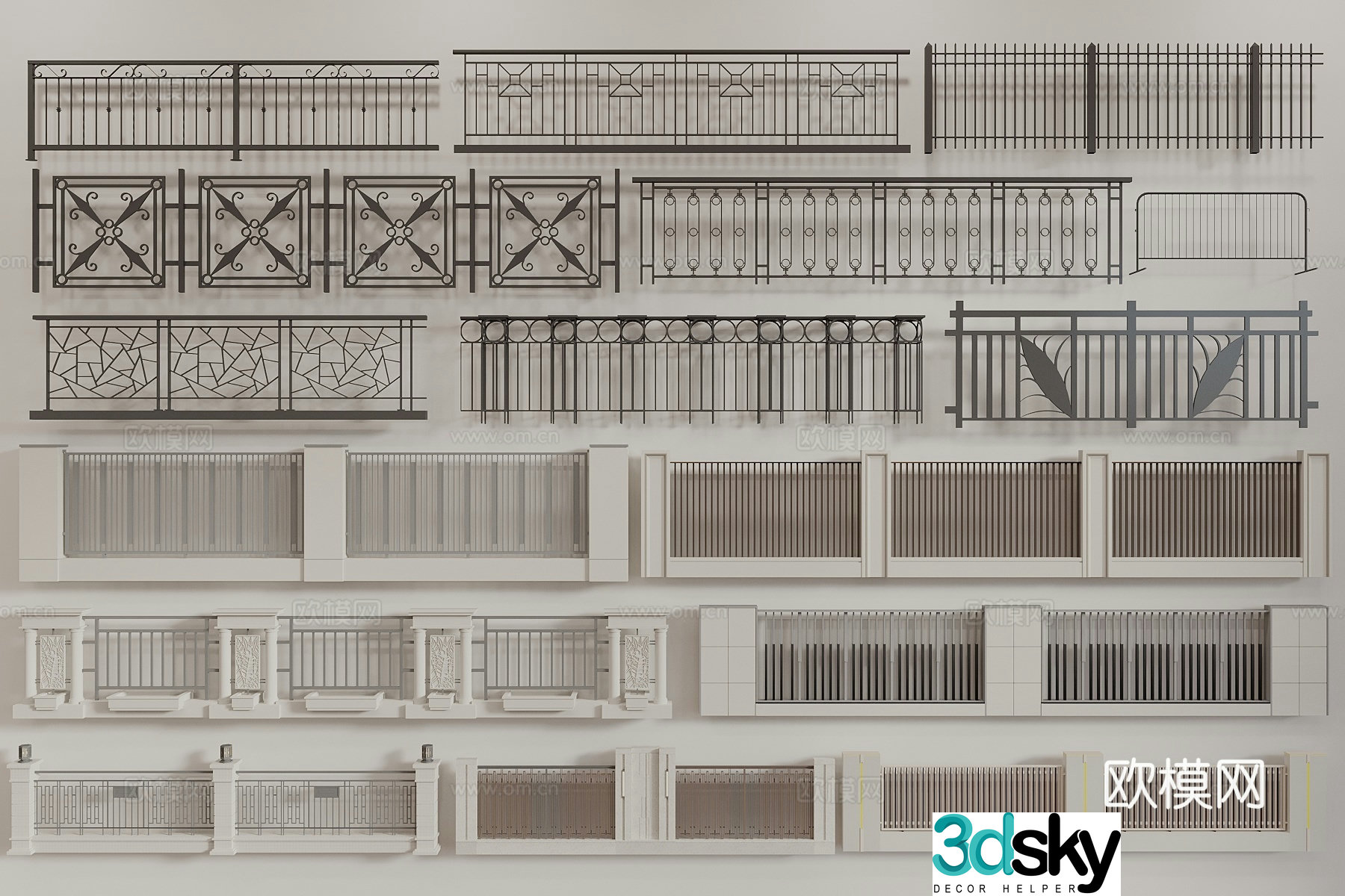 Fence Aluminum art fence guardrail partition Wrought iron fence aluminum alloy Courtyard blind railing fence 3D model
