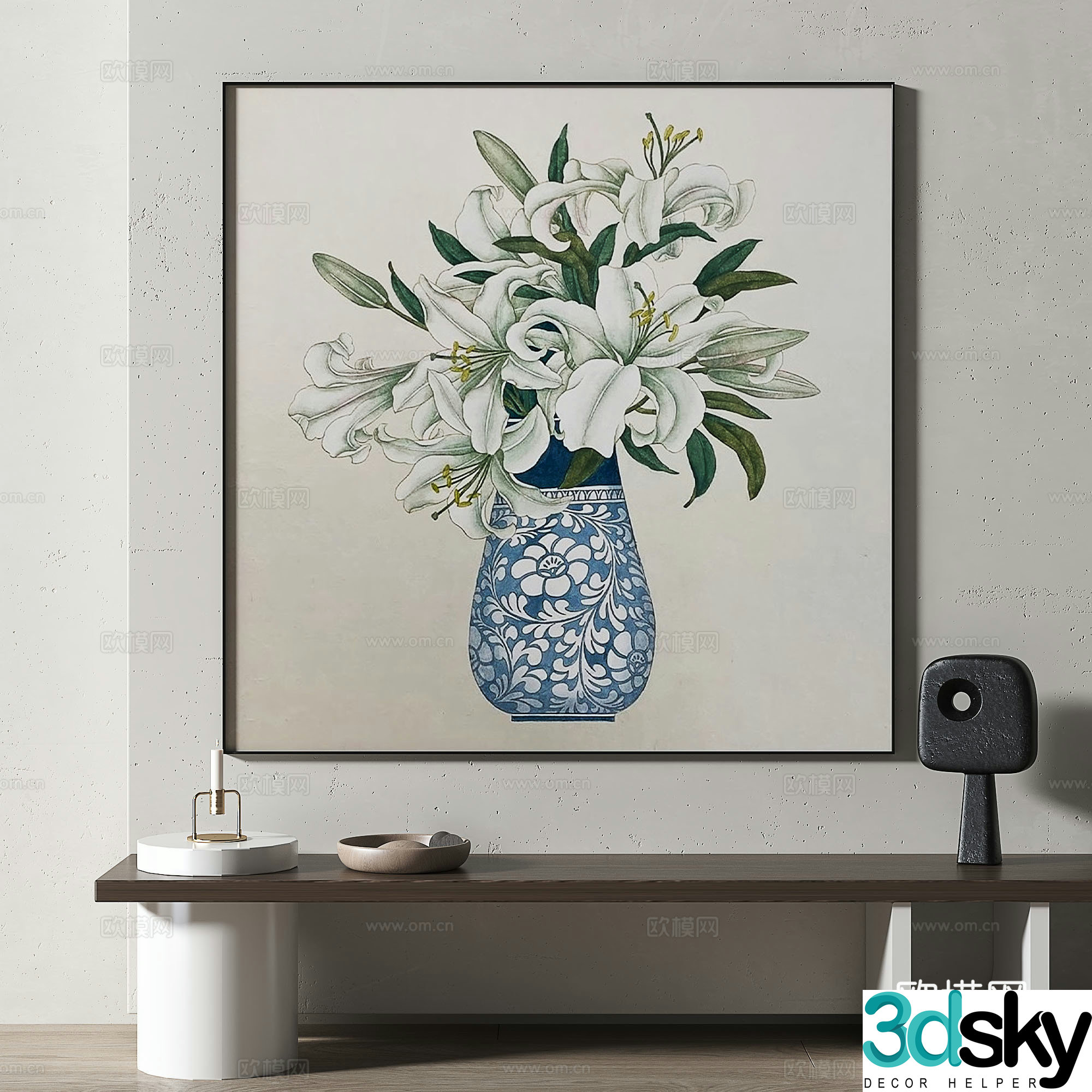 Modern medieval abstract light luxury retro oil painting decorative painting 3d model