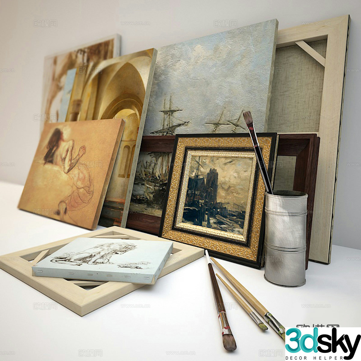 Modern painting combination brush painting tool 3d model