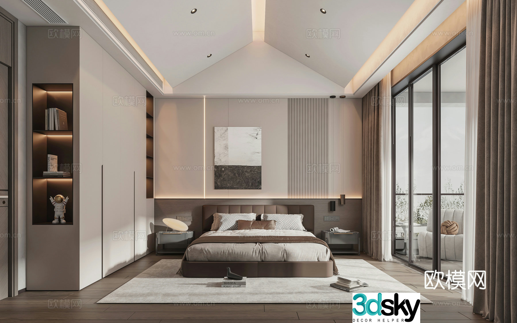 Modern light luxury Italian premium gray master bedroom 3D model