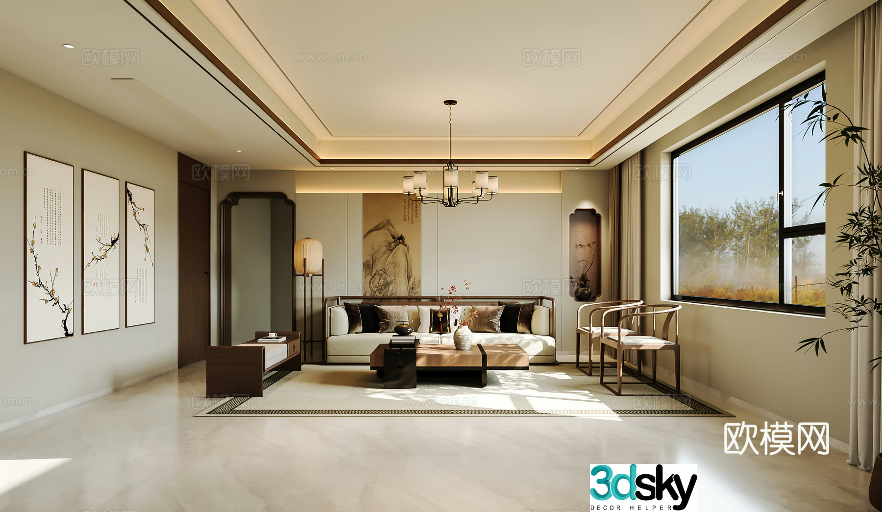 Song style living restaurant Song style aesthetics New Chinese style living restaurant Zen 3D model