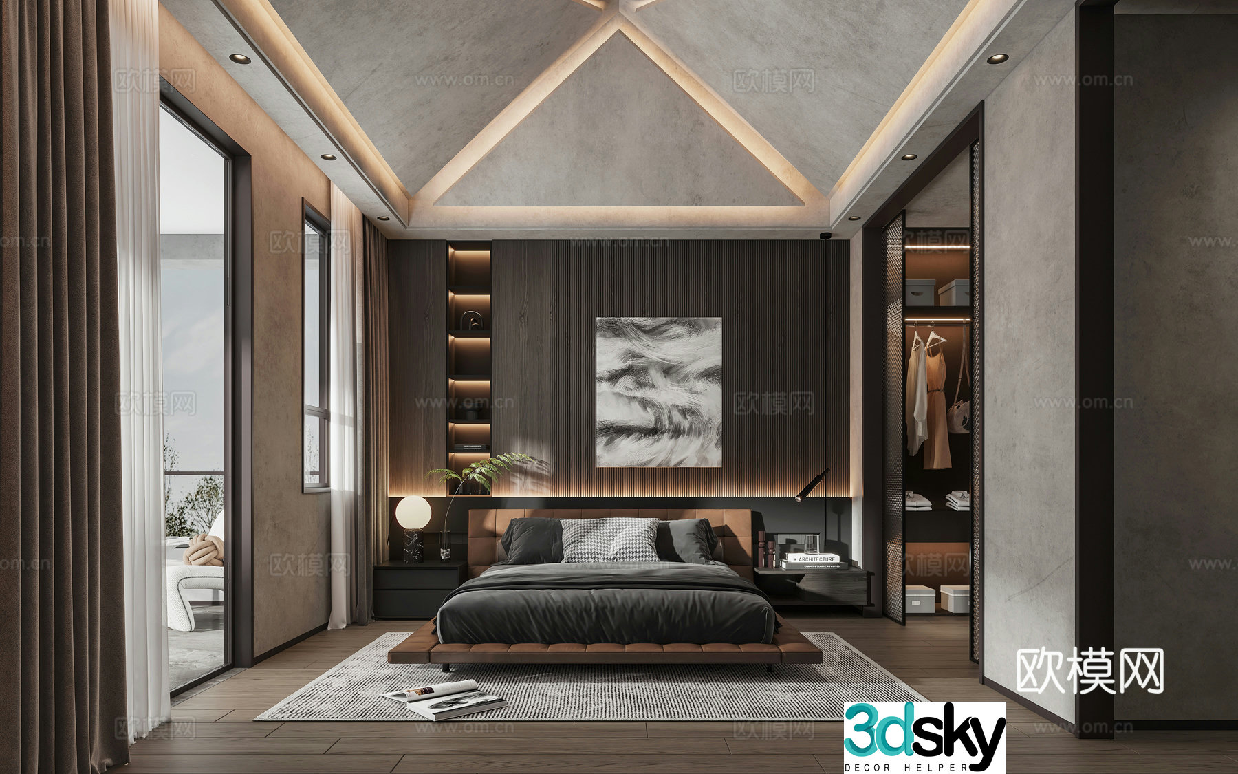 Modern light luxury Italian premium gray master bedroom 3D model