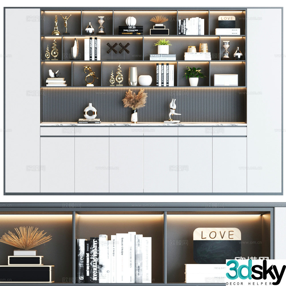 Modern bookcase Combination bookcase Study room bookcase Full wall bookcase Italian bookcase 3D model