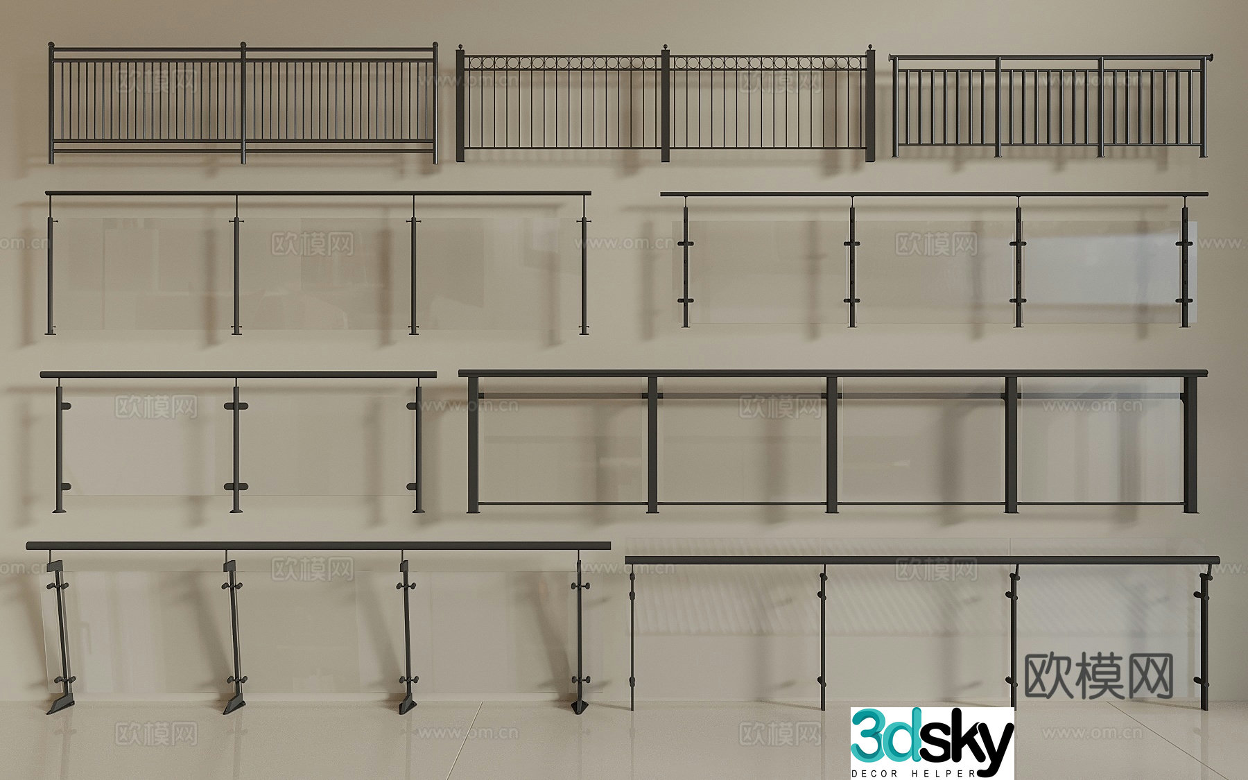 Balcony guardrail glass guardrail iron railing stair railing fence guardrail commercial railing 3d model