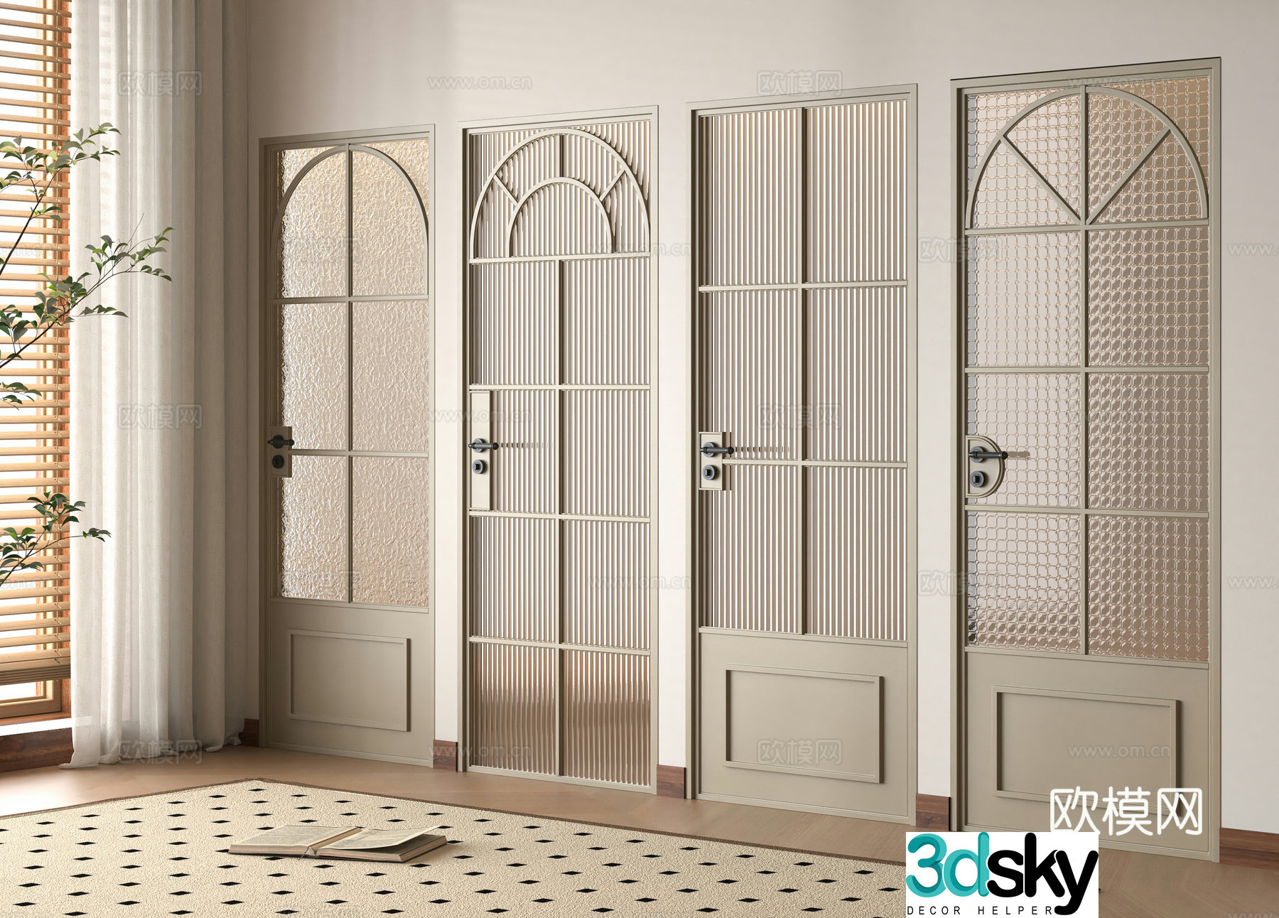 Cream Windshield Single Open Door 3D Model