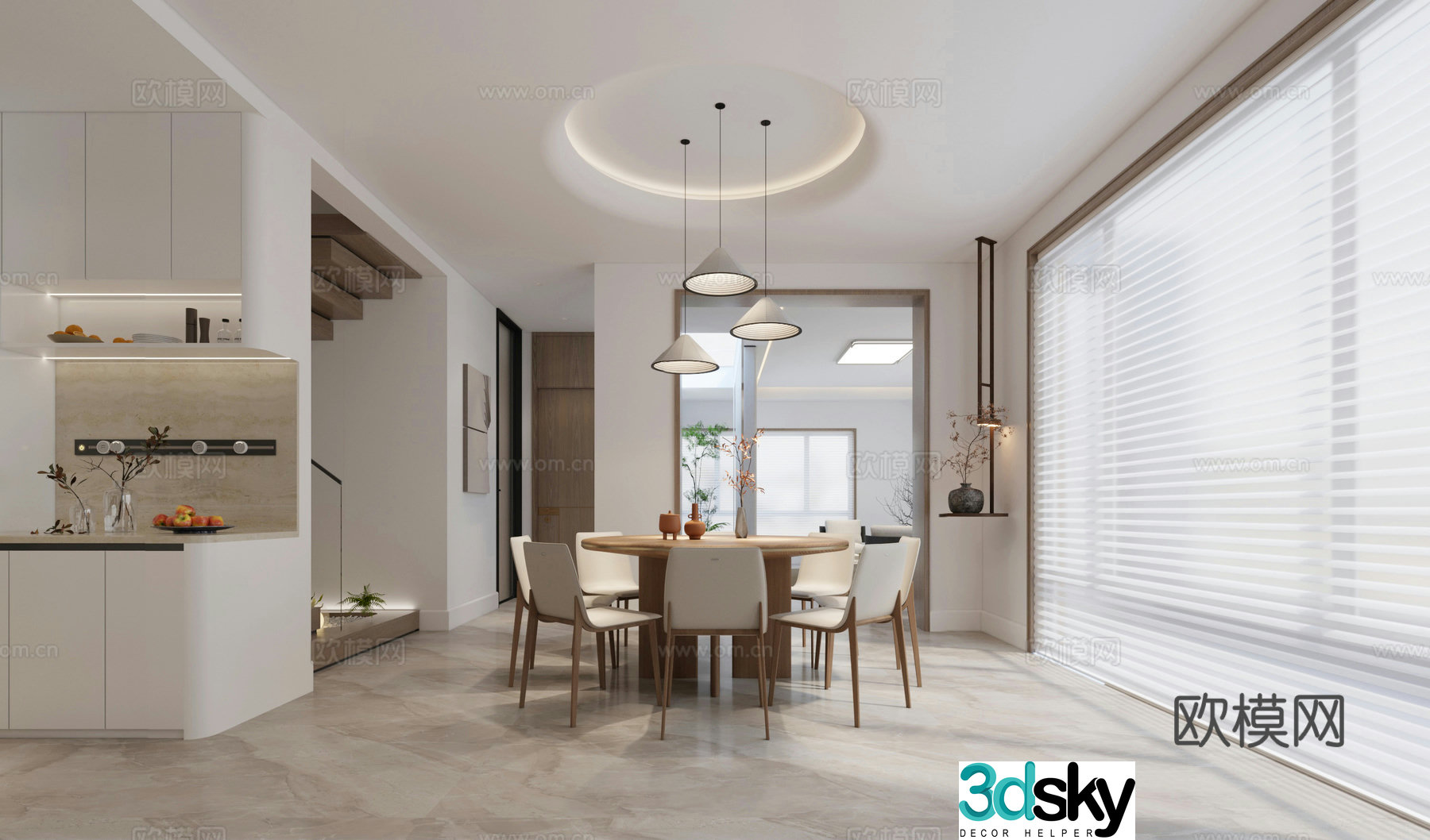 Modern living and dining room 3d model