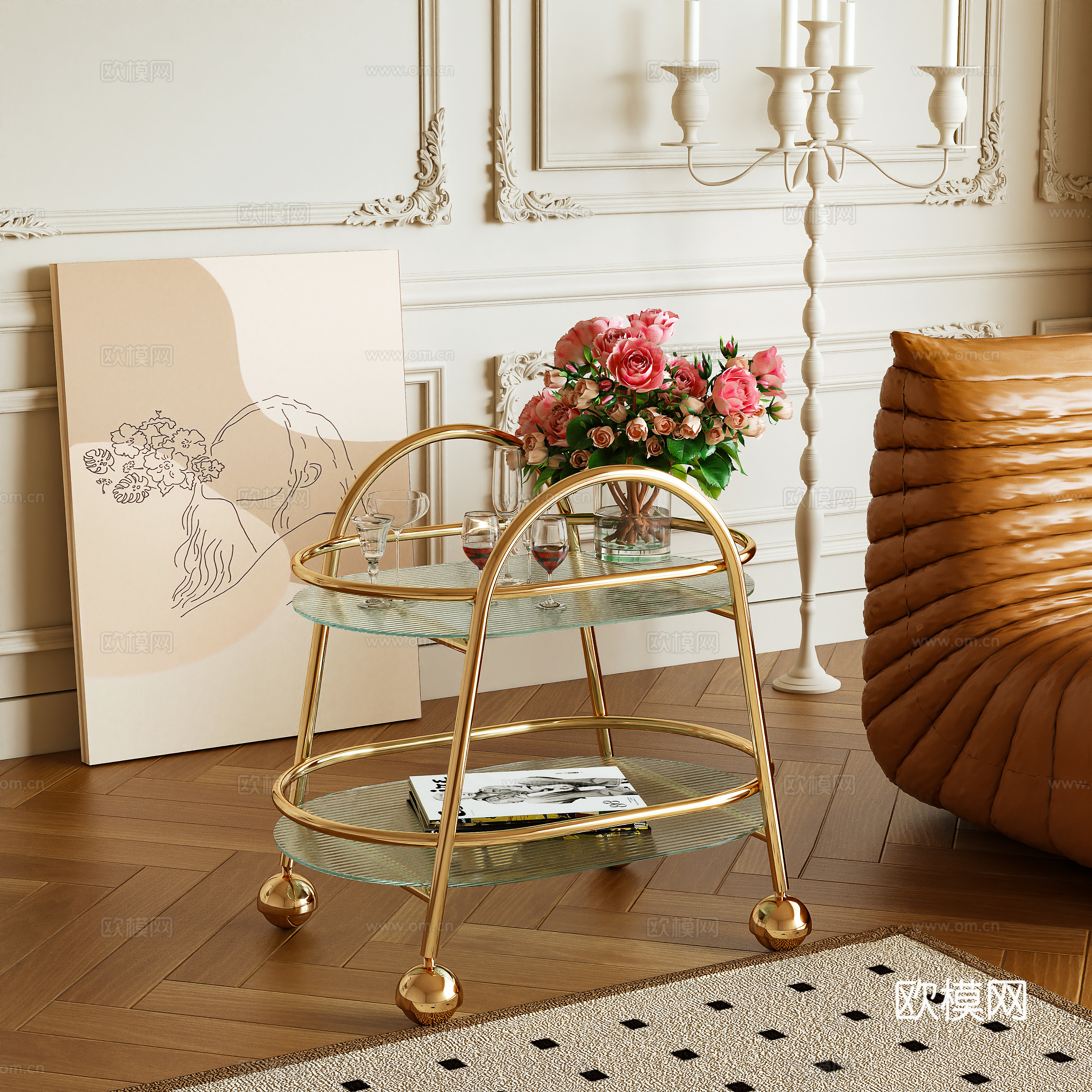 European side table movable side table small coffee table 3D model