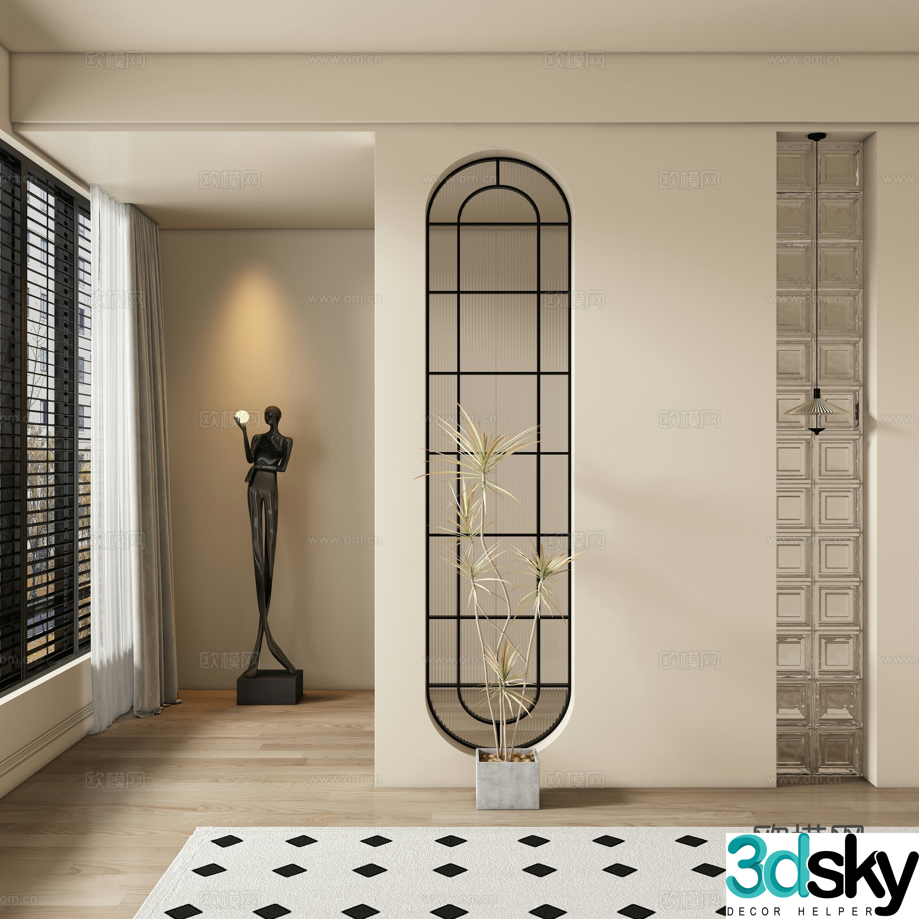Modern medieval style entrance hallway partition 3D model