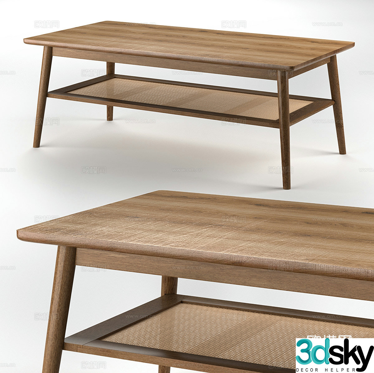 New Chinese-style solid wood rattan coffee table 3D model