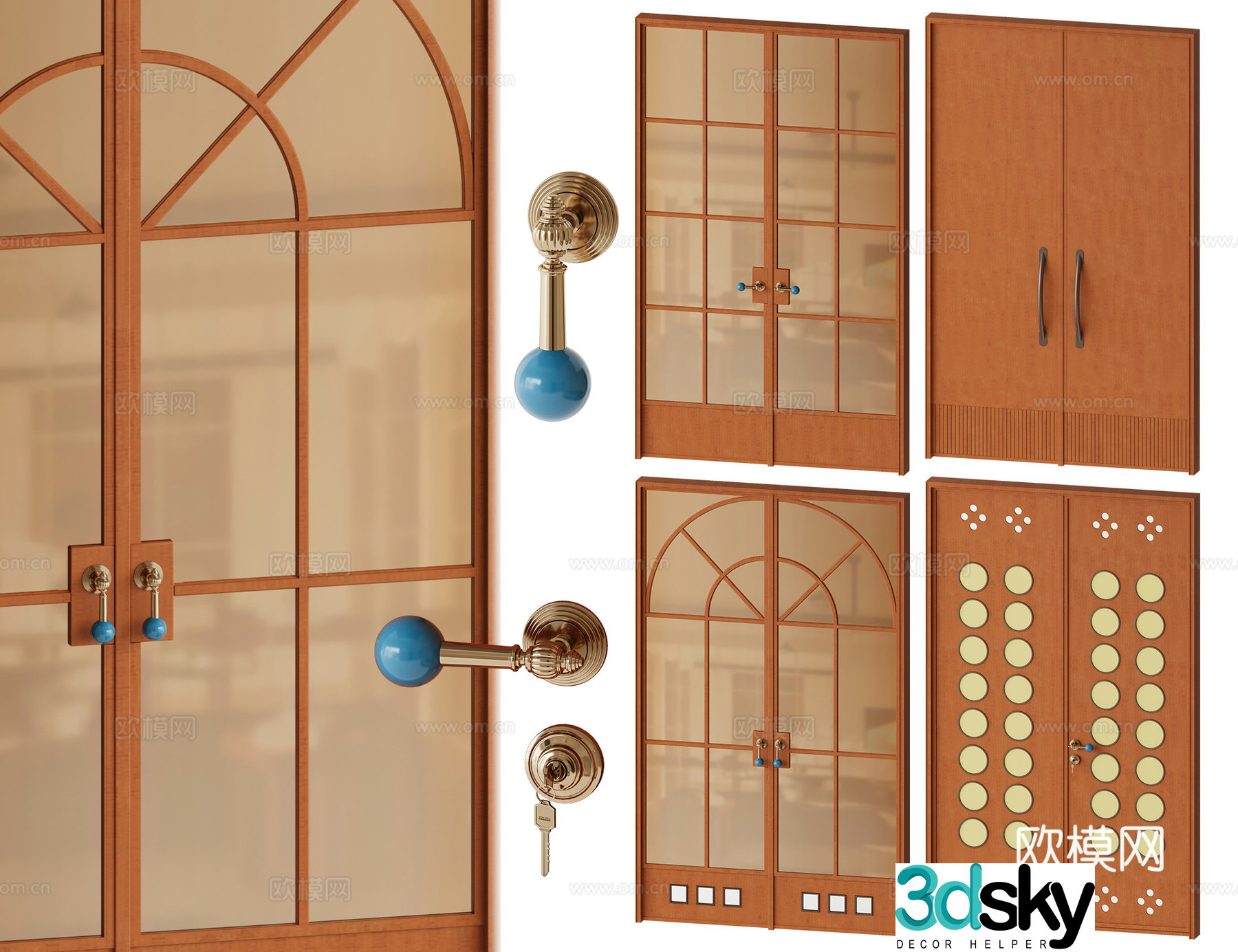 Retro double-open glass door 3d model