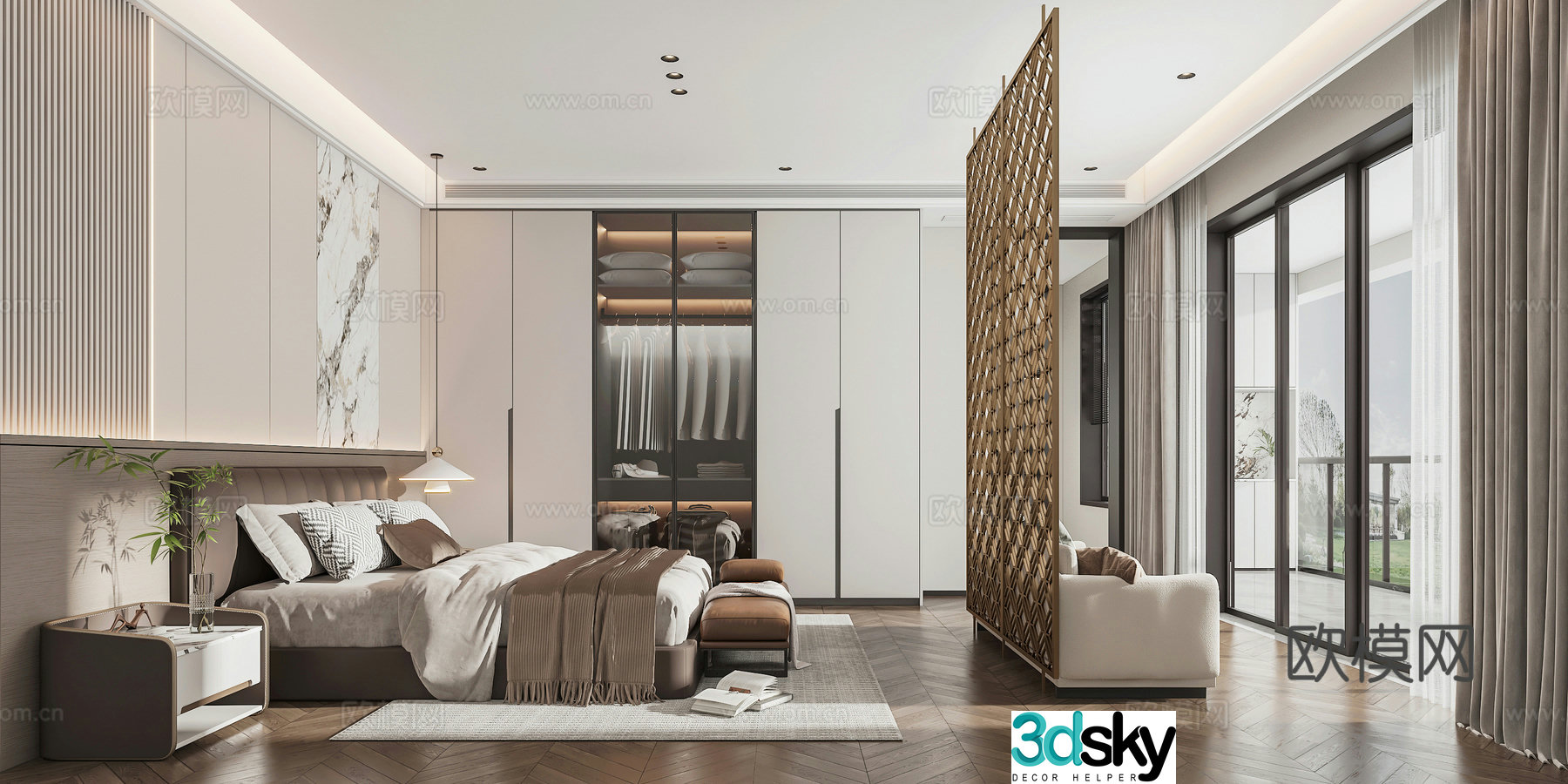 Modern light luxury simple home bedroom 3D model