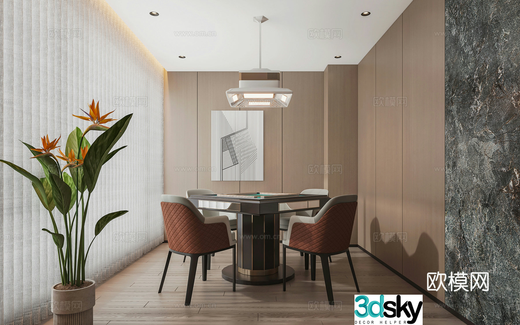 Modern minimalist home entertainment mahjong room 3d model