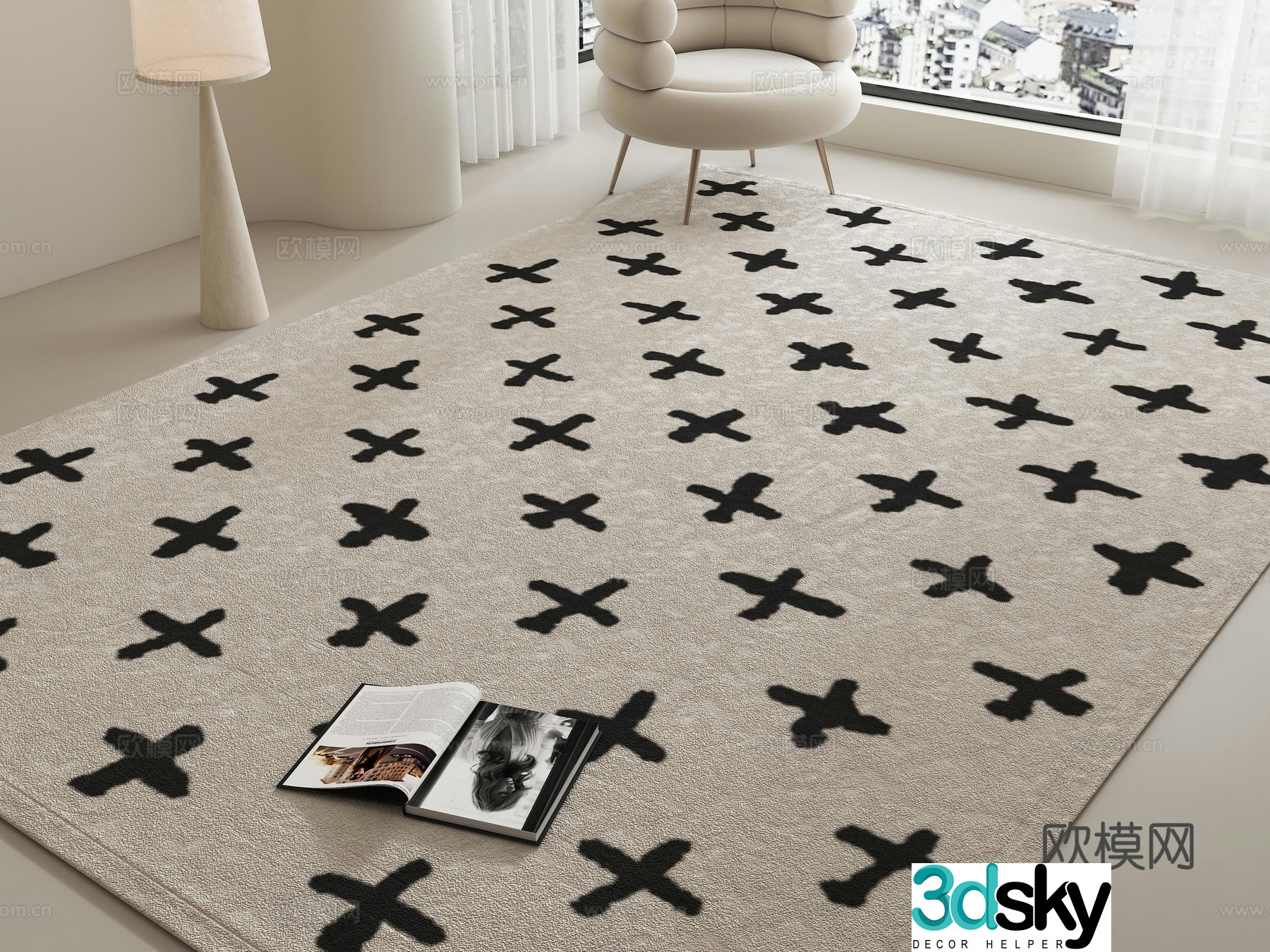 Modern carpet Creamy carpet Wasabi carpet Living room carpet Square carpet 3d model