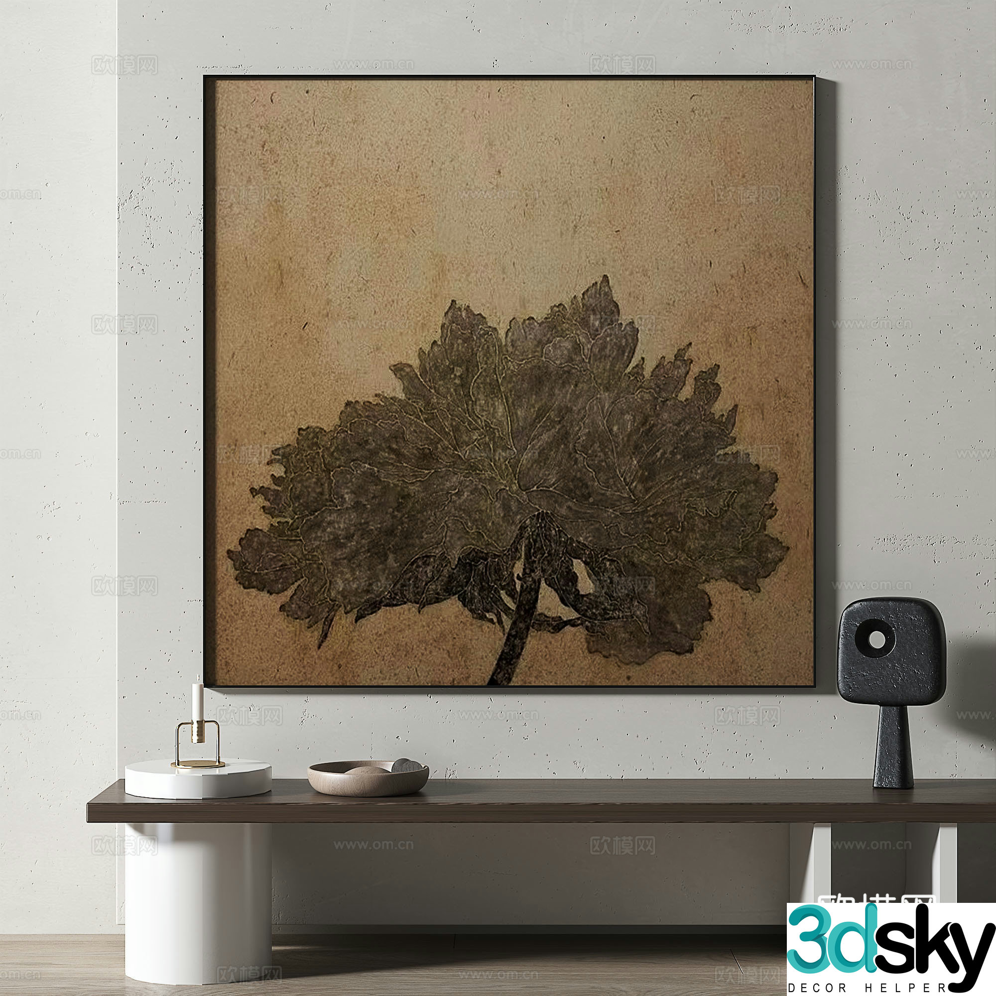 Modern medieval abstract light luxury retro oil painting decorative painting 3d model