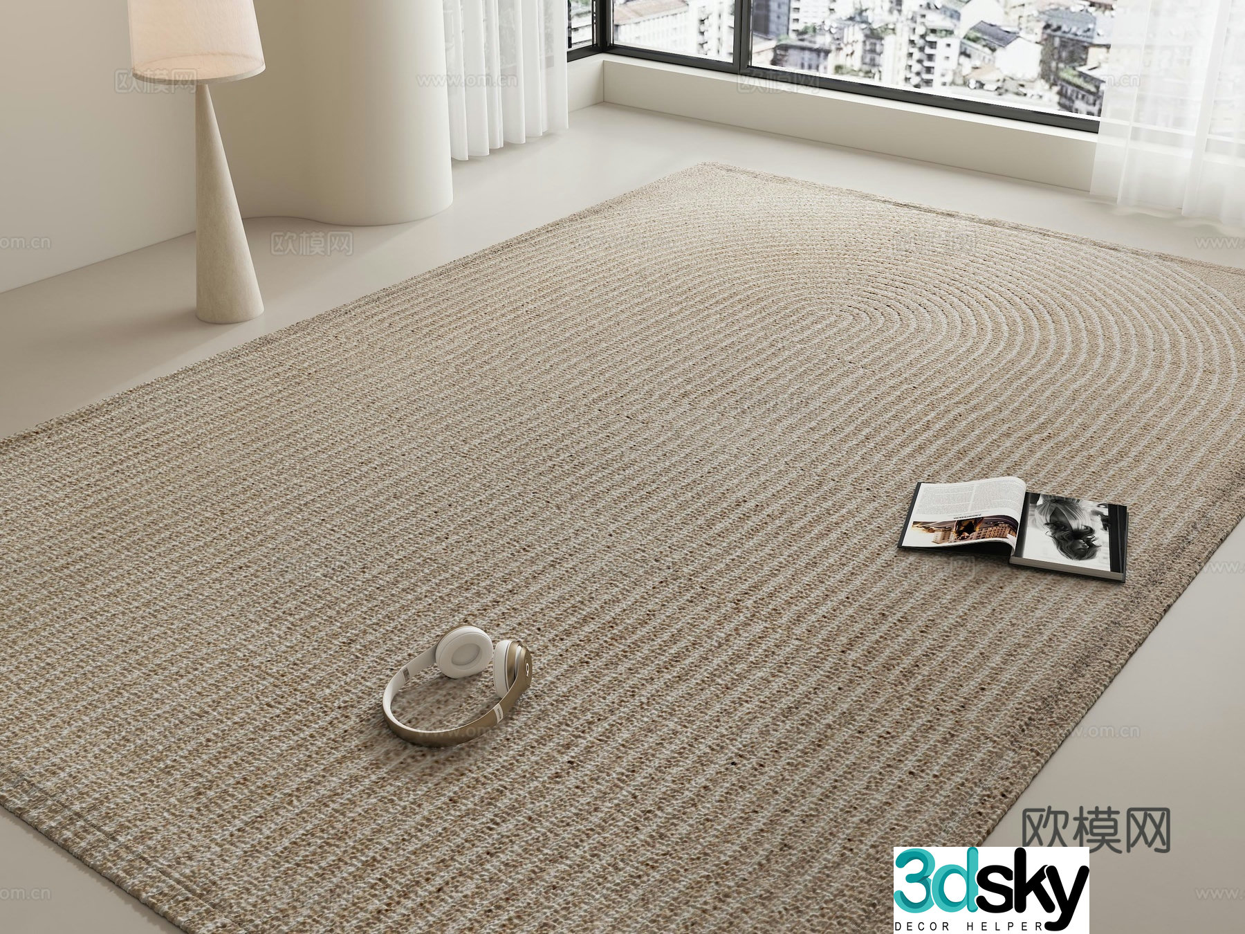 Modern carpet Wasabi style rug Cream style rug Living room rug Square carpet 3d model