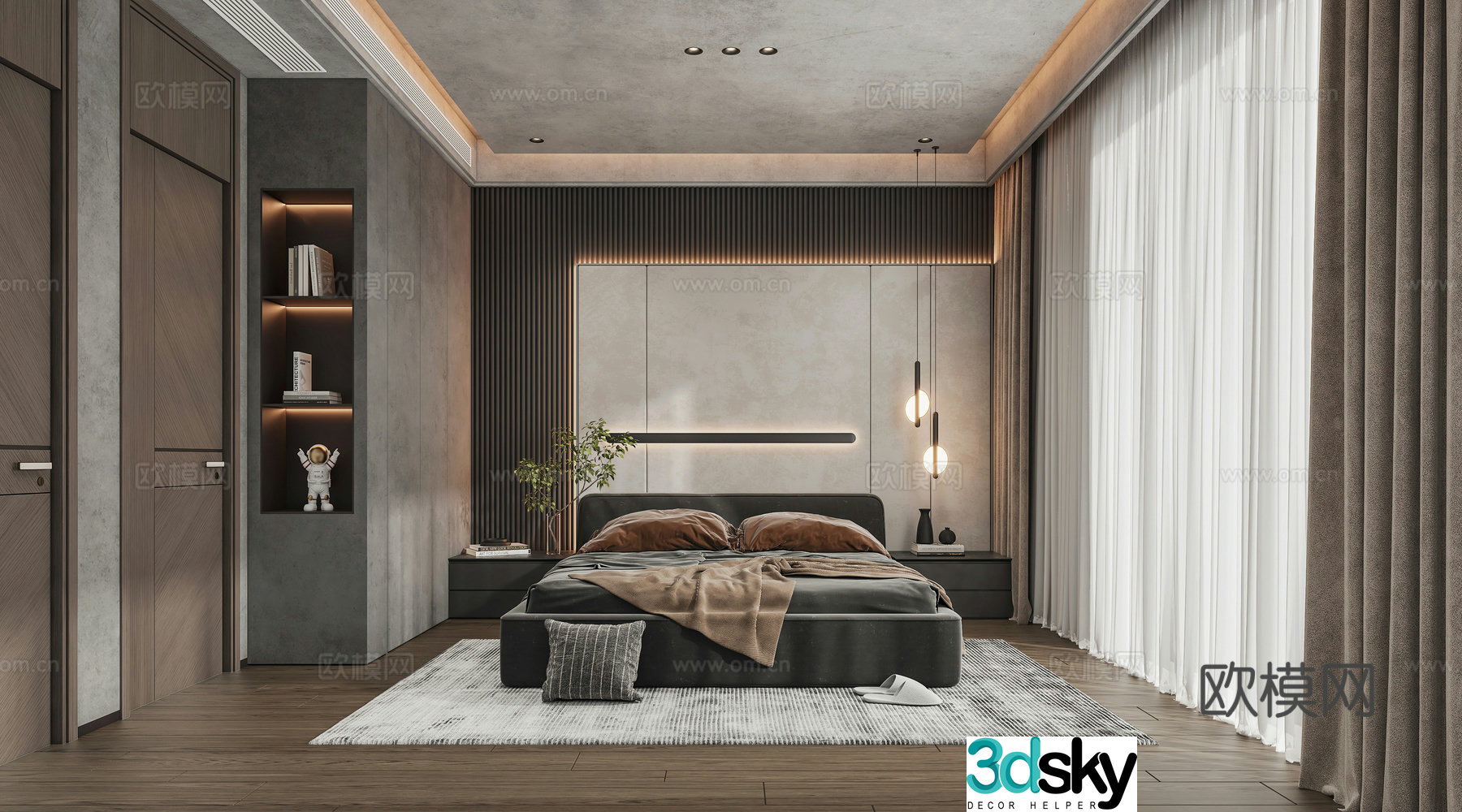 Modern Italian light luxury simple master bedroom 3D model