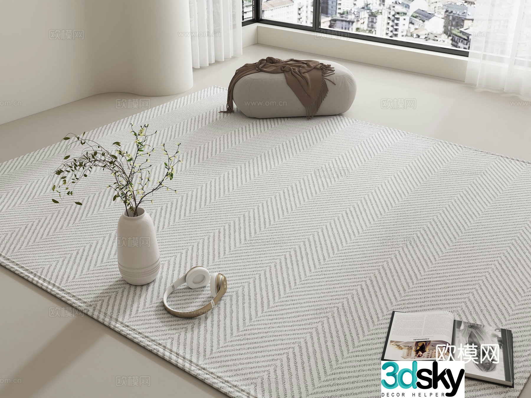 Modern carpet Wasabi style rug Cream style rug Living room rug Square carpet 3d model