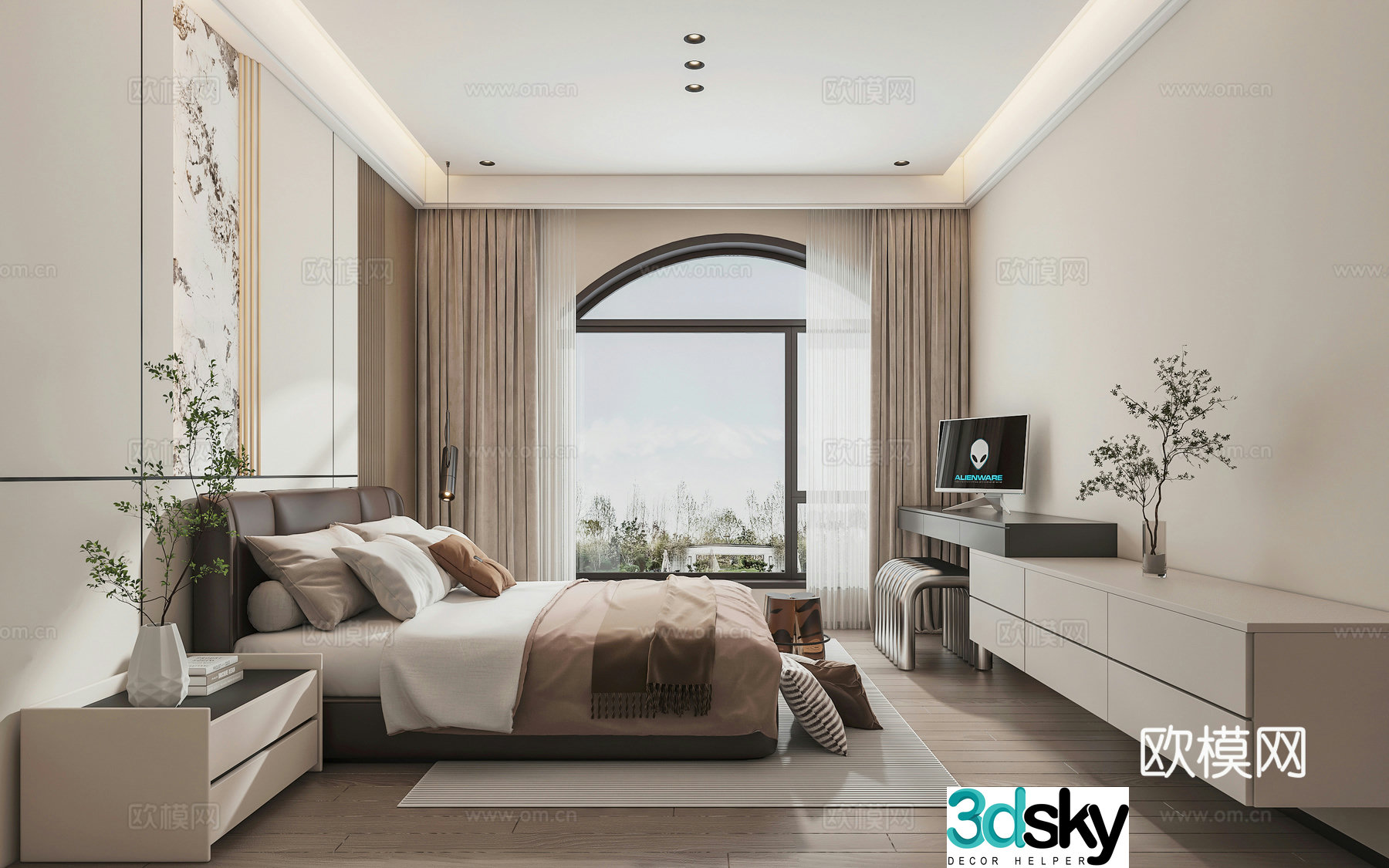Modern minimalist home master bedroom 3d model