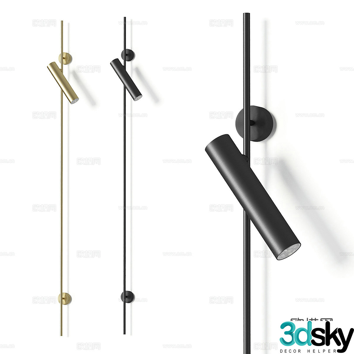 Modern minimalist metal long strip wall lamp 3d model