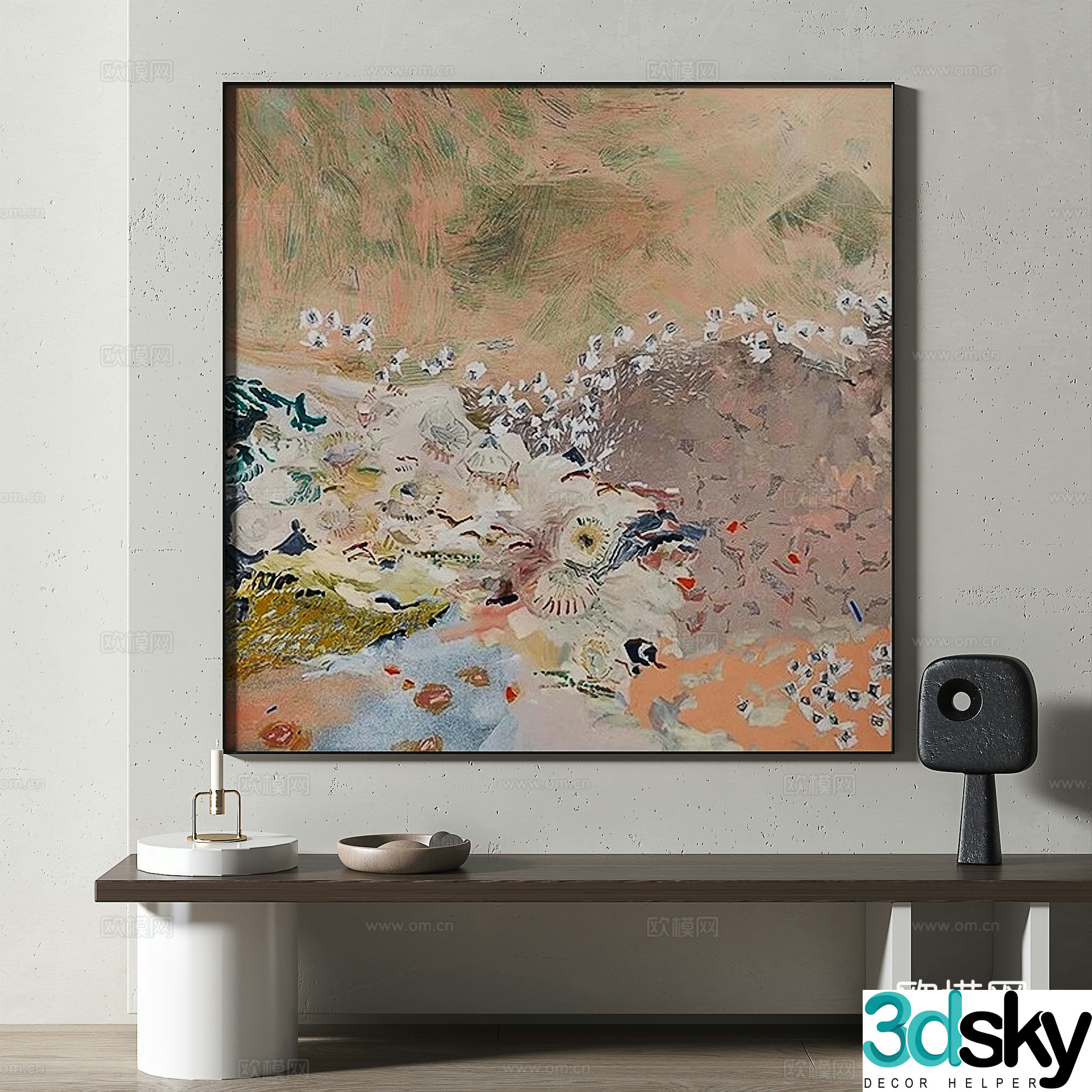 Modern medieval abstract light luxury retro oil painting decorative painting 3d model