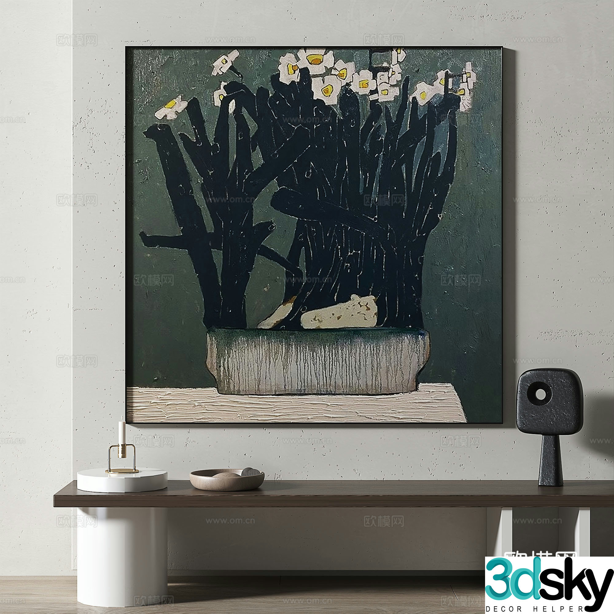 Modern medieval abstract light luxury retro oil painting decorative painting 3d model