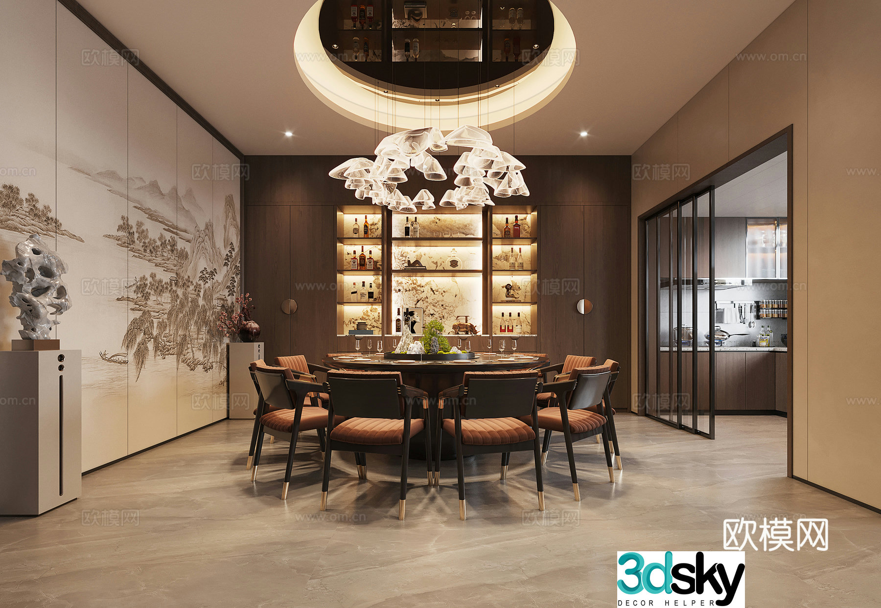 New Chinese style minimalist restaurant study 3D model