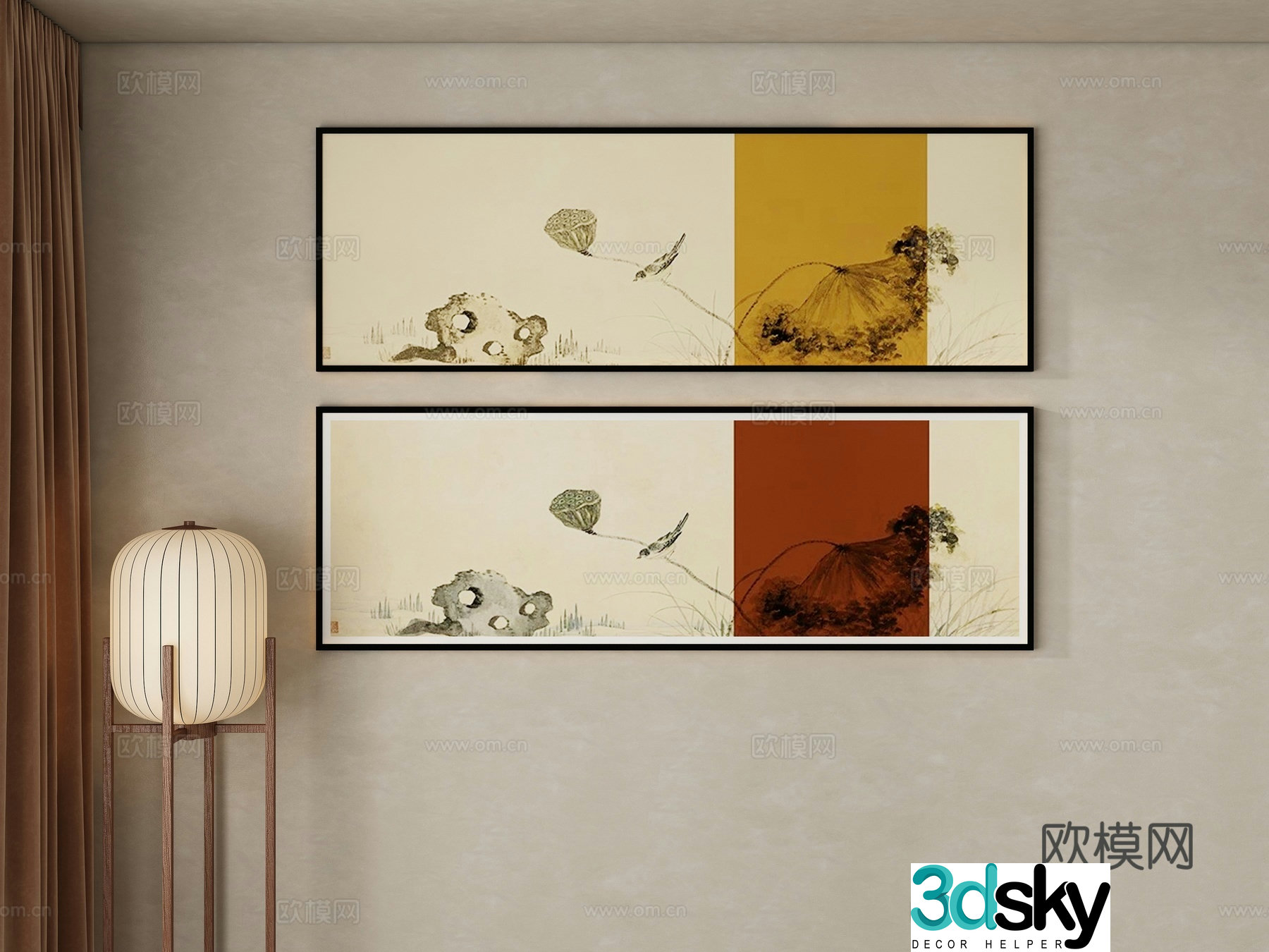 New Chinese Song style horizontal hanging painting 3D model