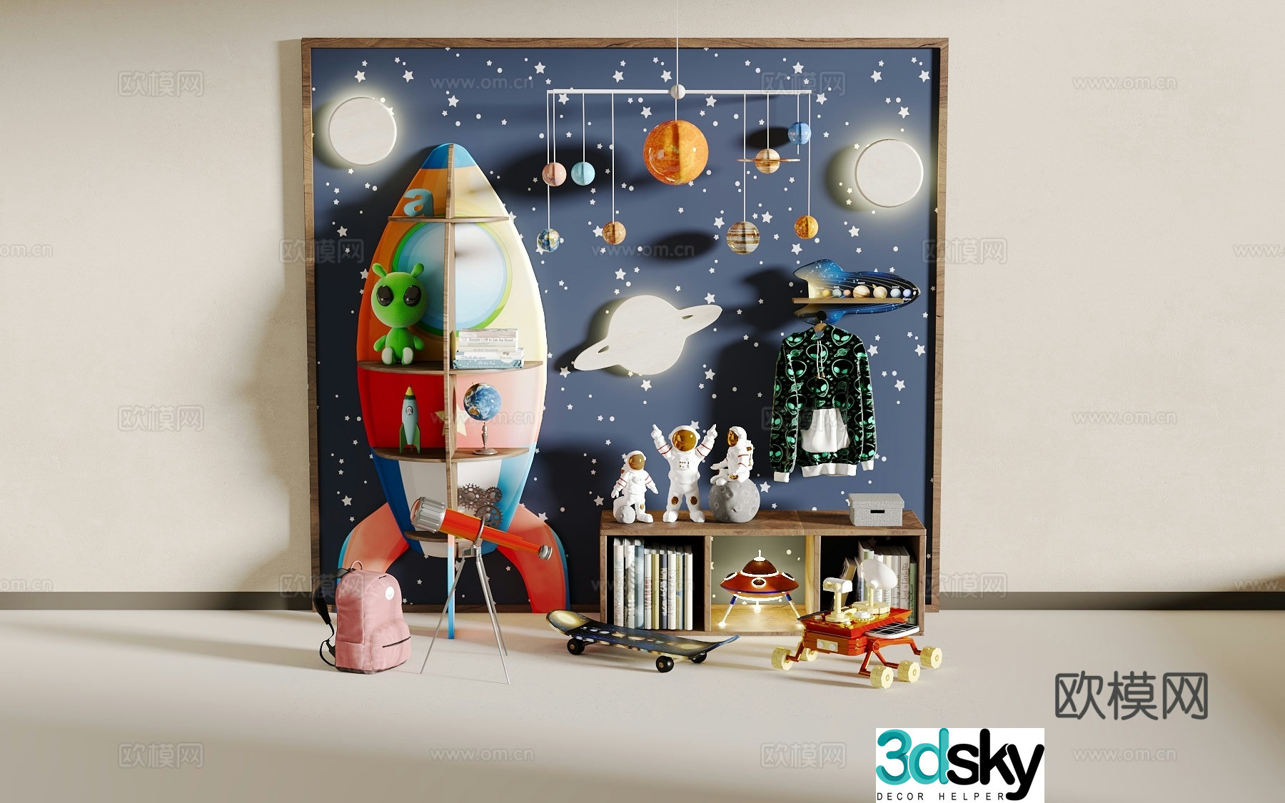 Space theme children’s room 3d model