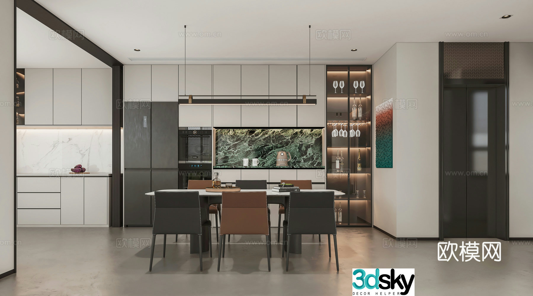 Modern light luxury simple home restaurant 3D model