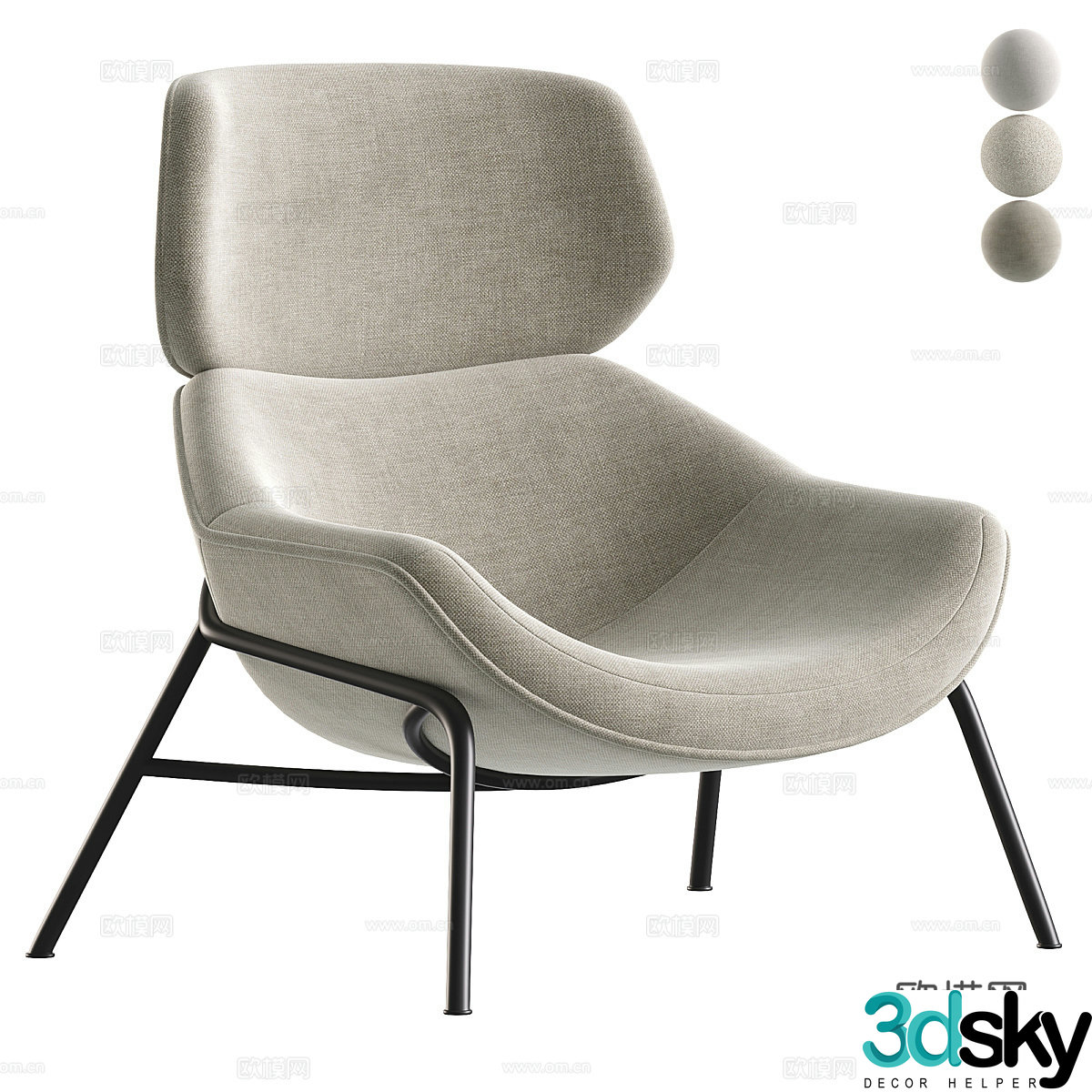 Modern cream style fabric lounge chair 3d model