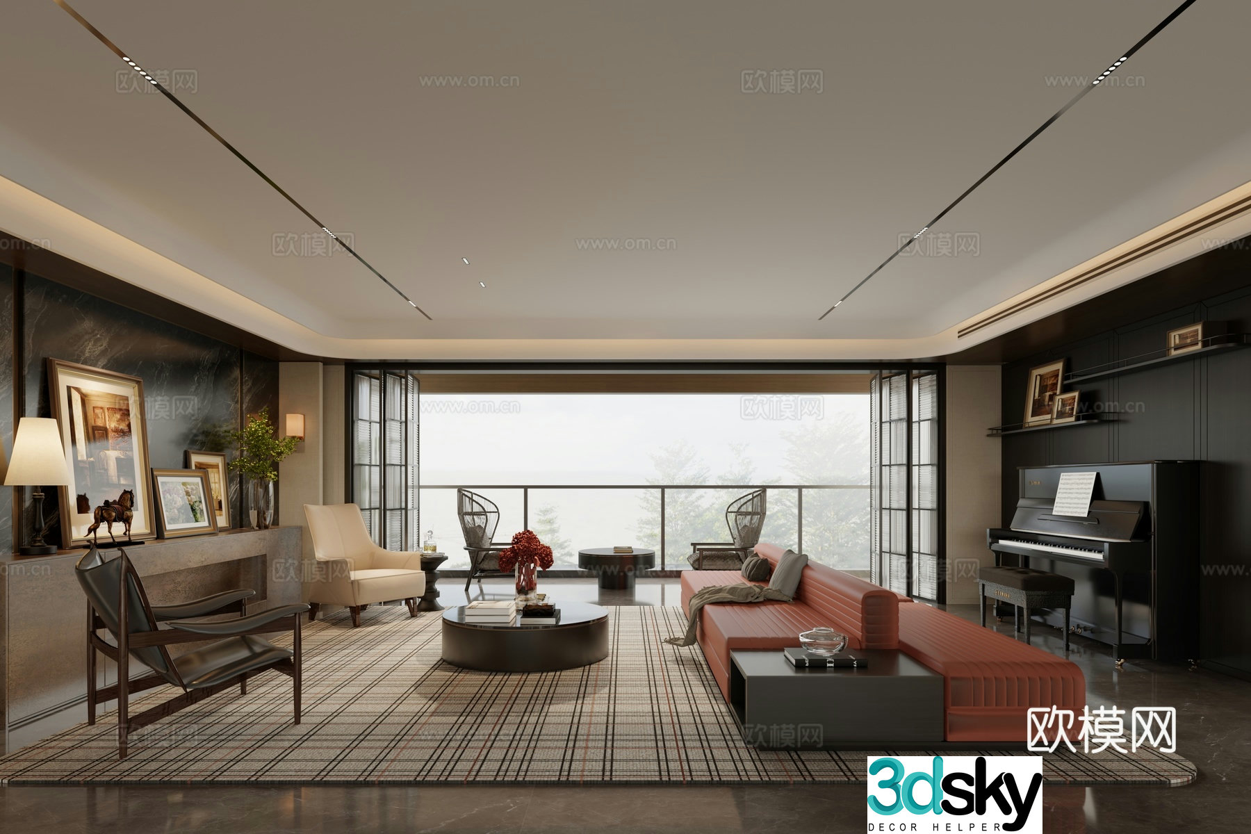 Italian light luxury style living room Hong Kong light luxury large flat floor Shanghai old Qianfeng model house 3D model