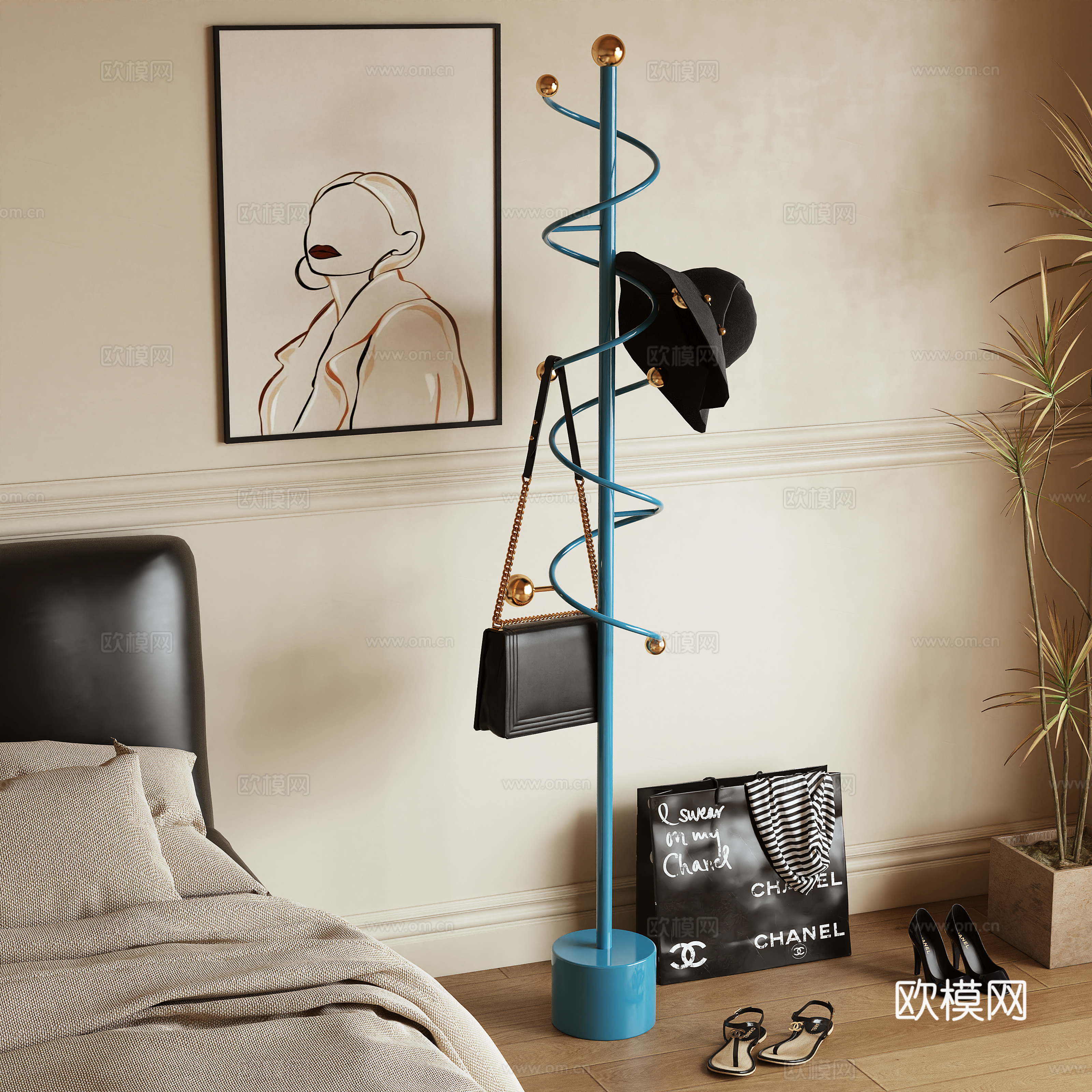 Modern clothes hanger clothes hanger floor hanger 3d model