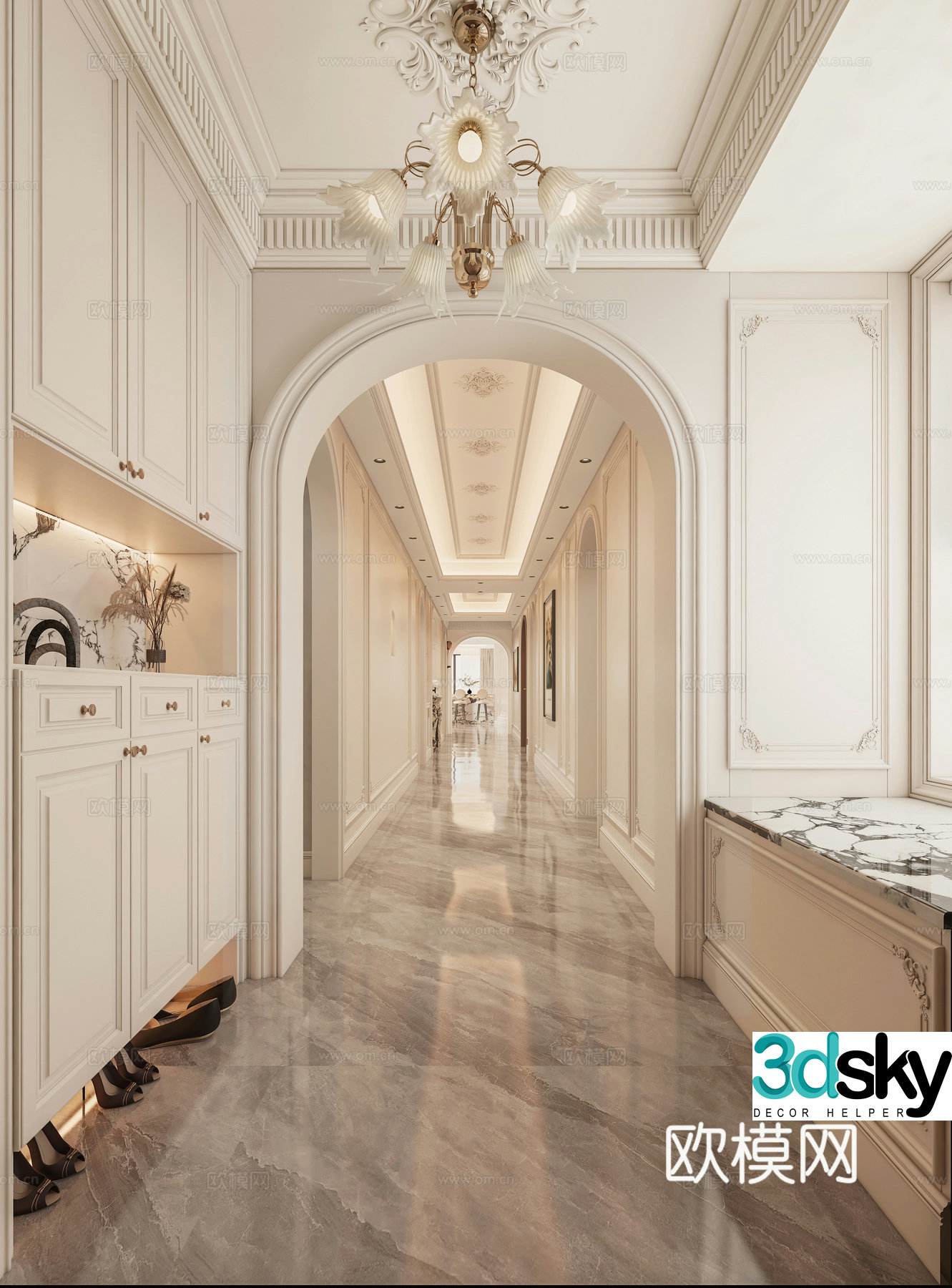 French simple European light luxury home entrance hall 3D model