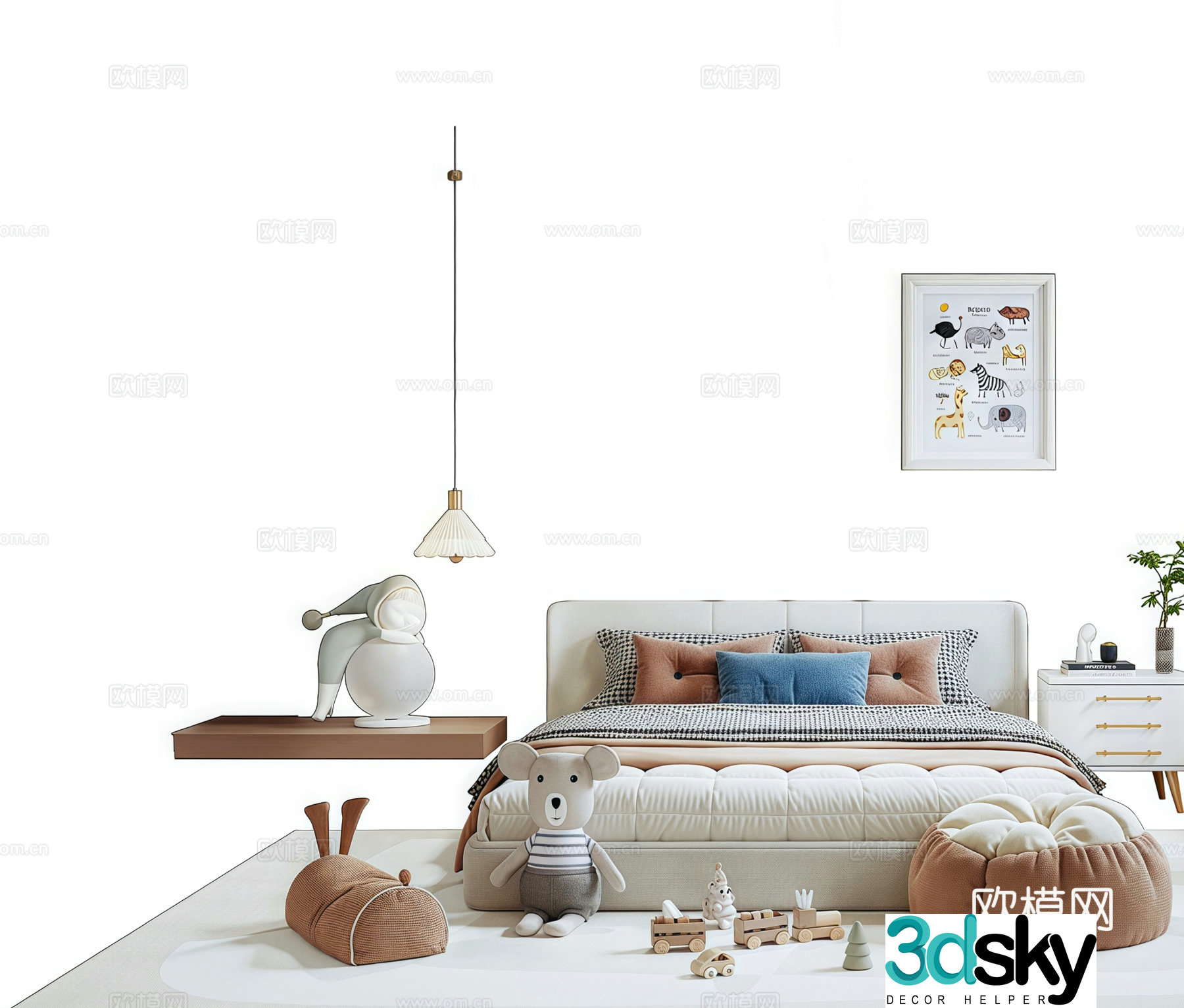 Modern children’s bed chandelier bedside table decorative painting toy 3d model