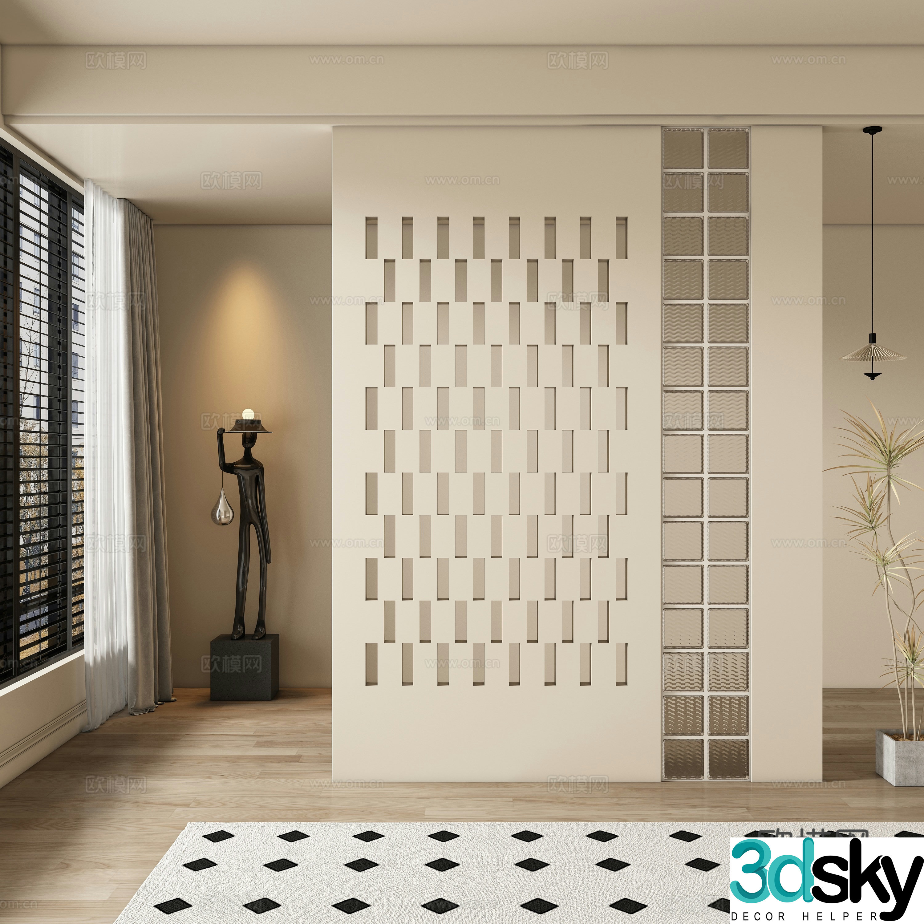 Modern medieval style entrance hallway partition 3D model