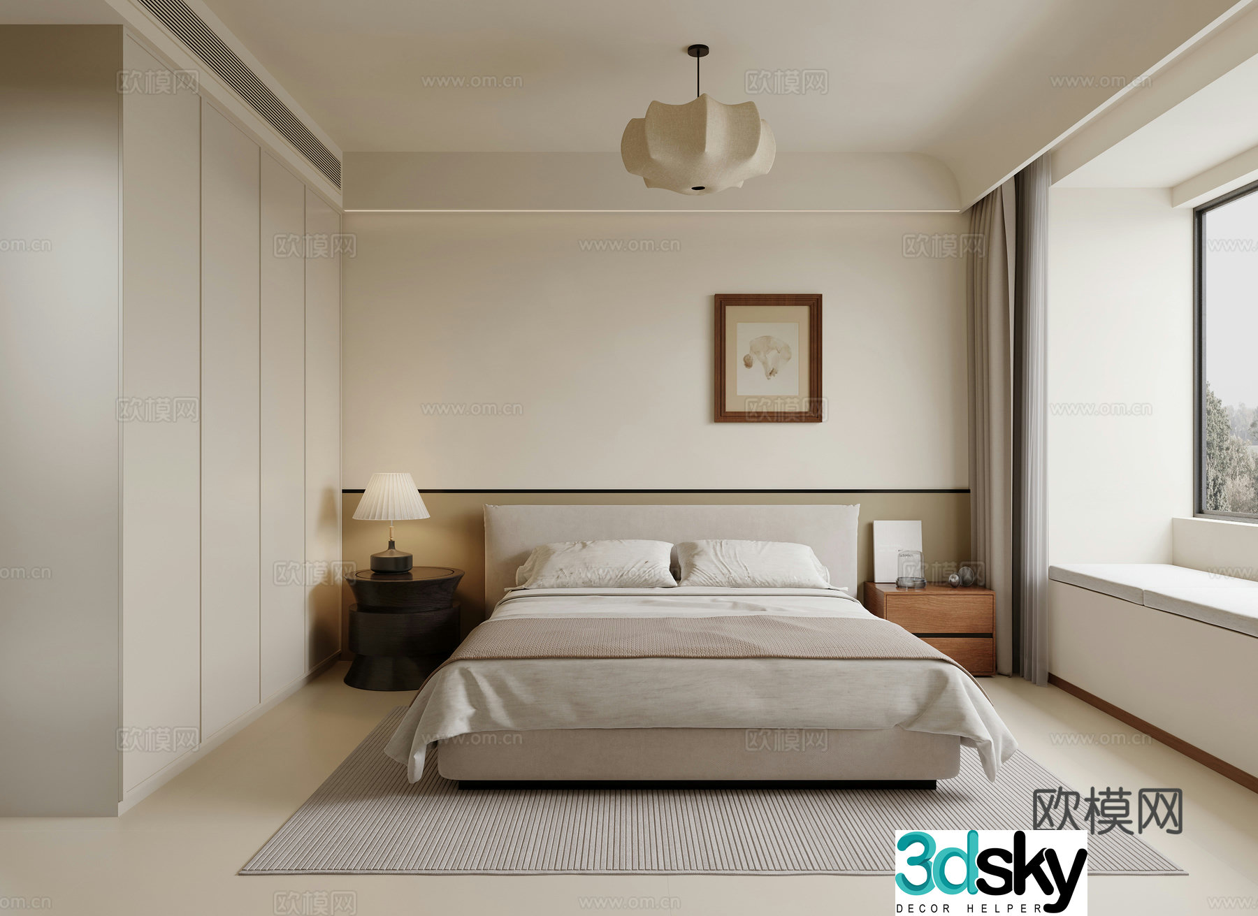 Creamy medieval style bedroom 3d model