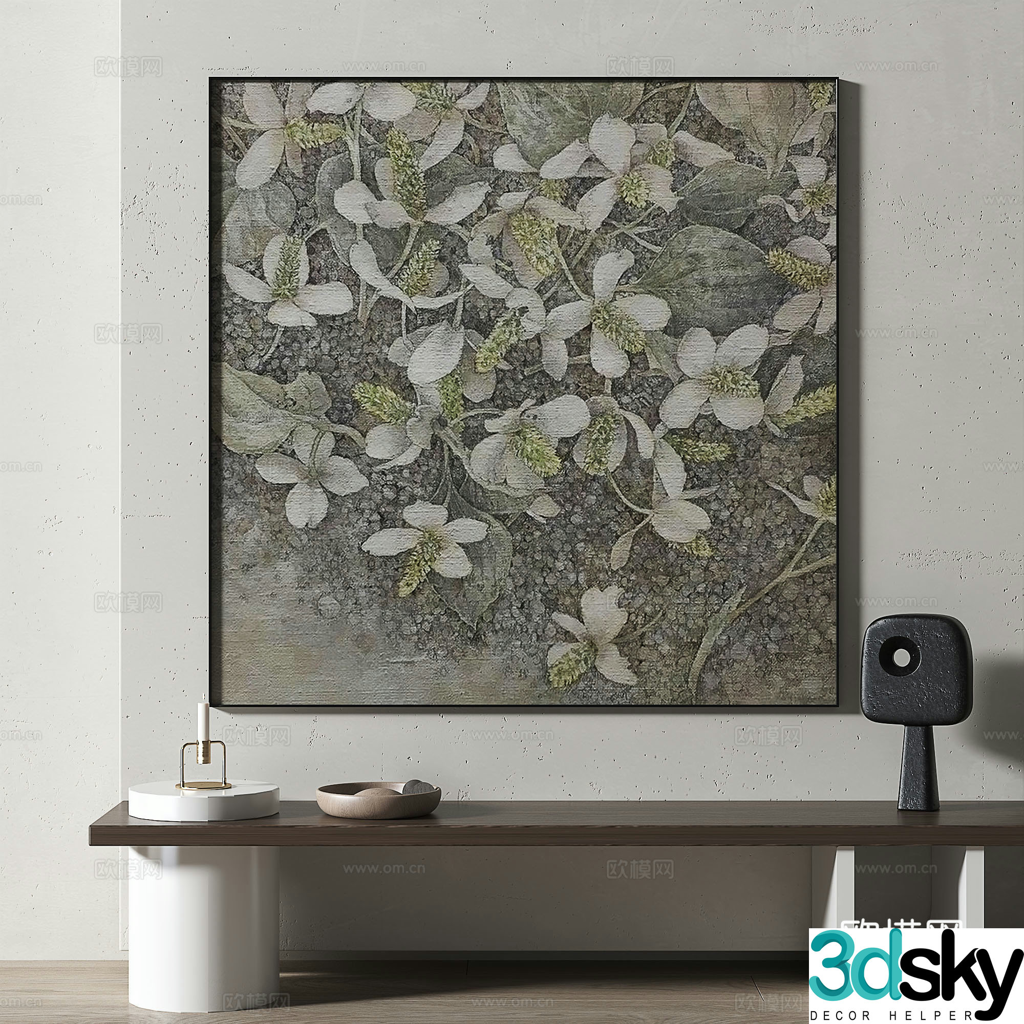 Modern medieval abstract light luxury retro oil painting decorative painting 3d model