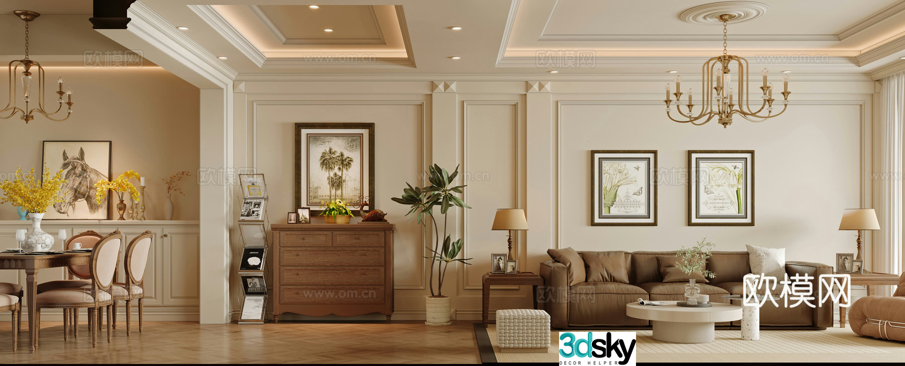 American living and dining room 3D model