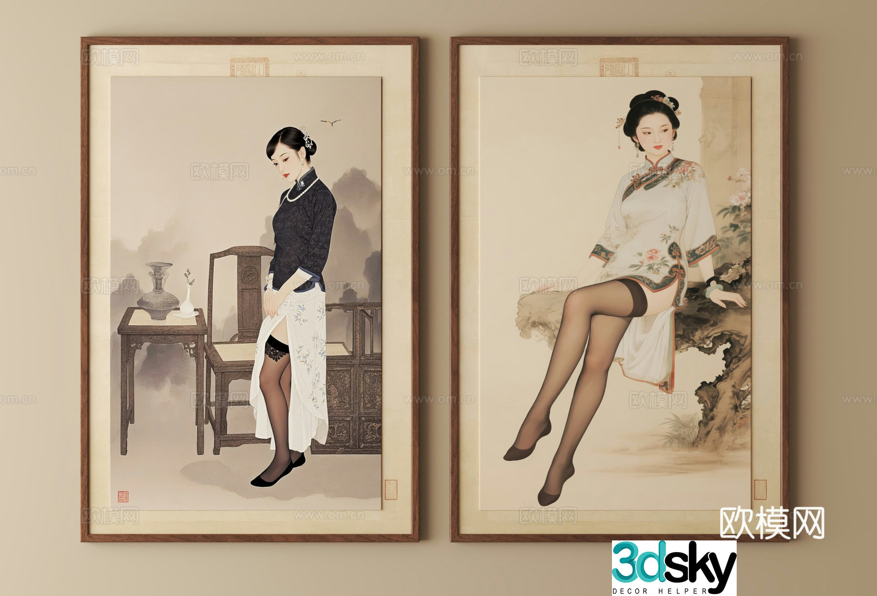 New Chinese style 3D model of Zen hanging paintings