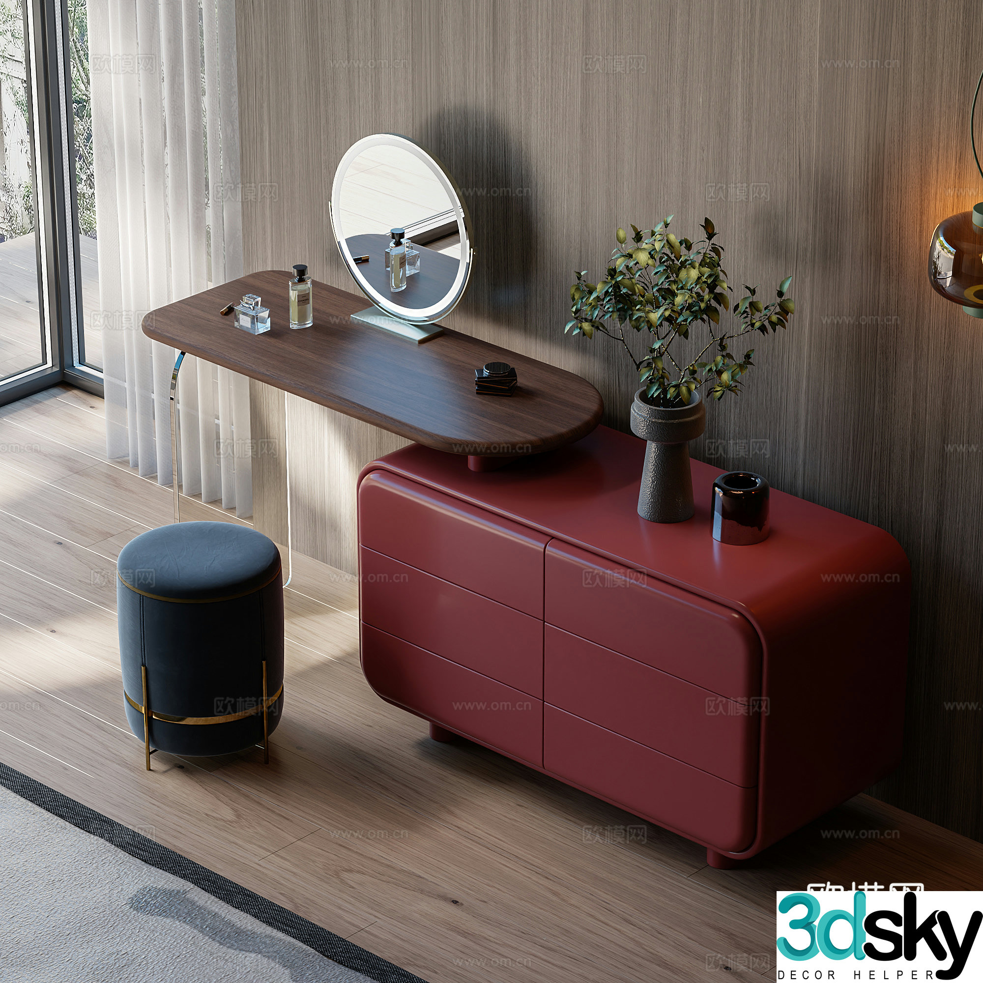 Middle style dressing table 3d model