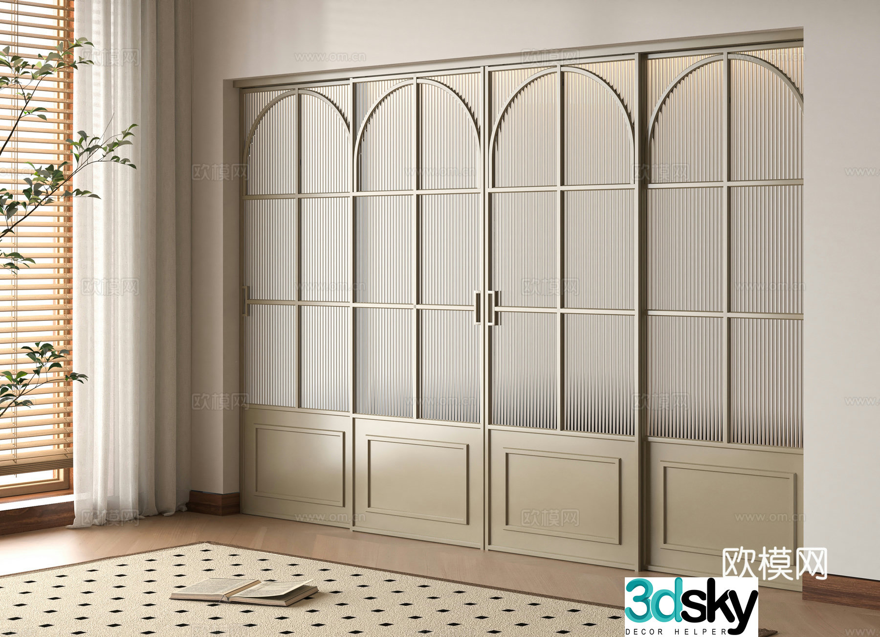 Nordic glass sliding door 3d model