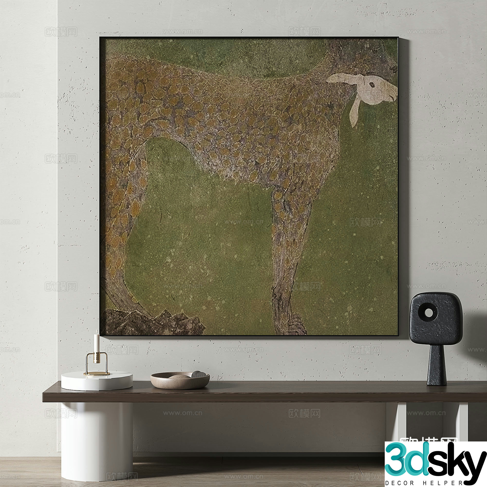 Modern medieval abstract light luxury retro oil painting decorative painting 3d model