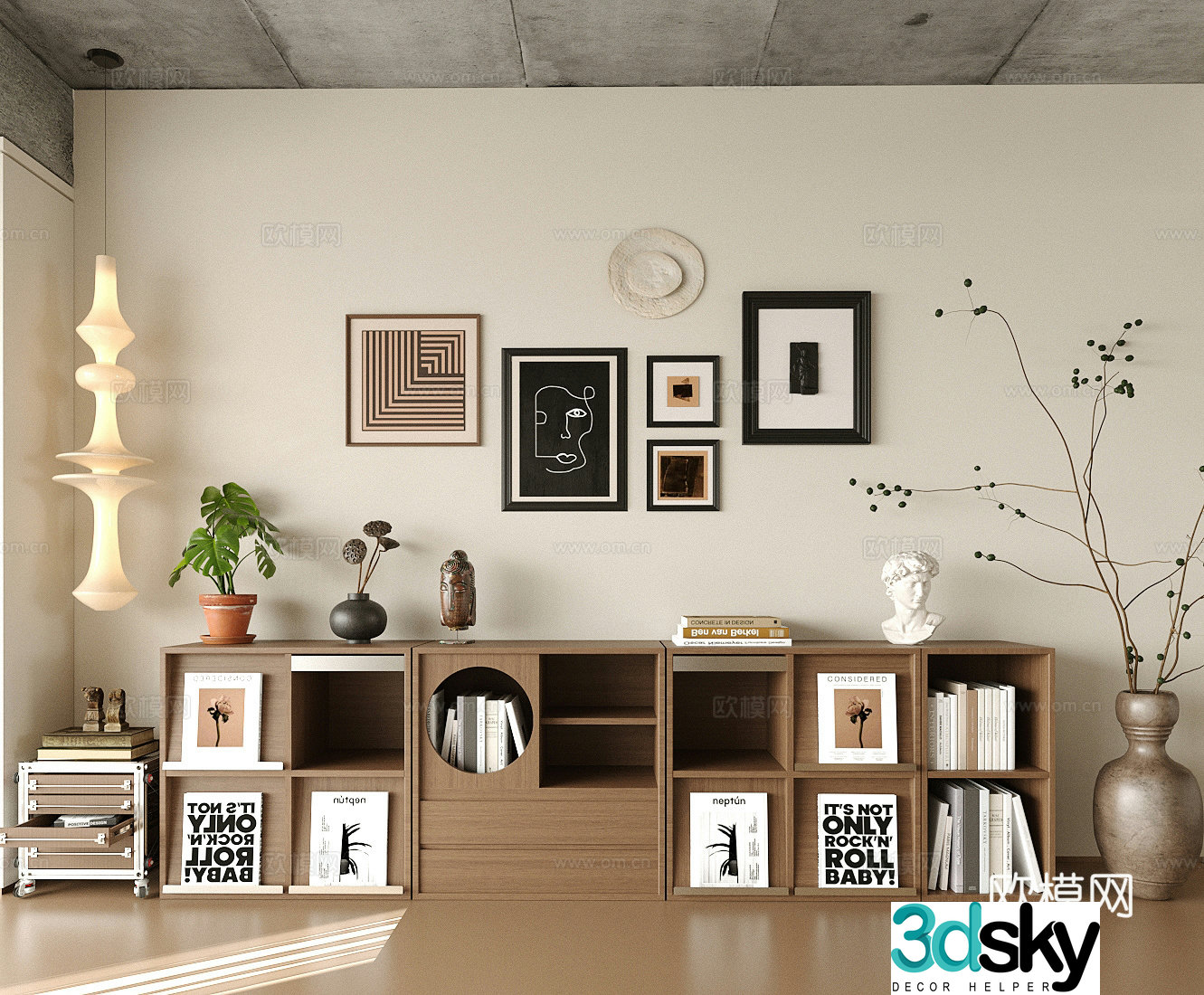 Medium vintage retro bookcases low bookcases finished bookcases bookcase combinations living room and study open 3D model